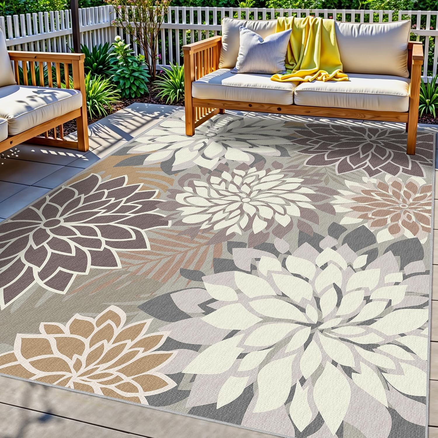 Detalle de 8x10 Outdoor Area Rug Washable Multicolored Patio Rug 🌿