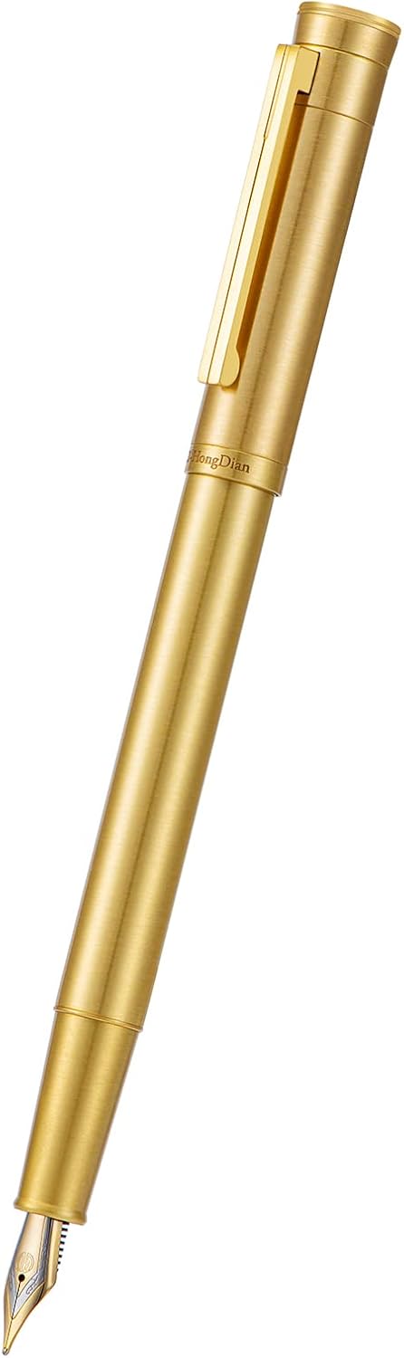 Thumbnail 4 de Hongdian Raw Brass Fountain Pen with Extra Fine Nib — Balanced, Classic Design with Converter and Case