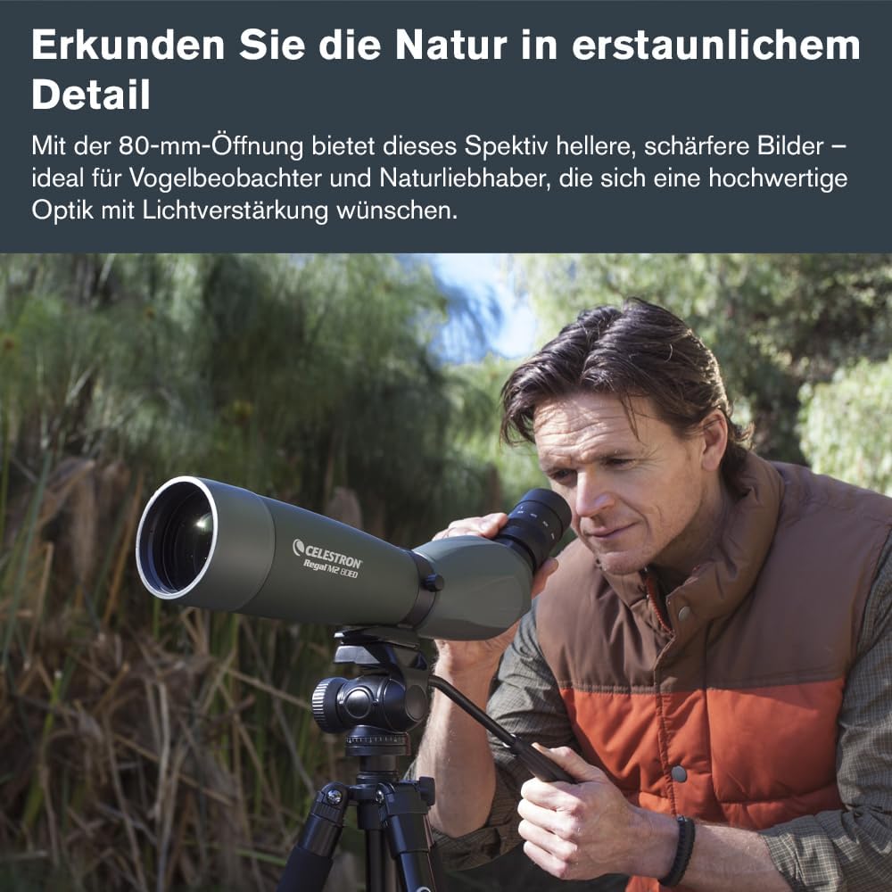 Detalle de Celestron Regal M2 20-60x80 ED-Spektiv – abgewinkelter Zoom, Magnesiumgehäuse, grün