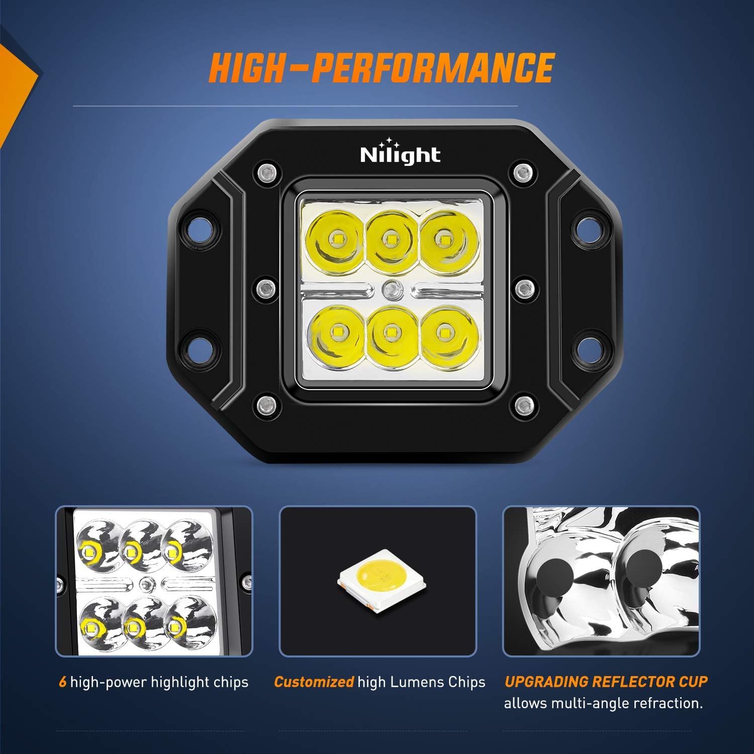 Thumbnail 2 de Nilight NI23C-18W 2PCS 18W Spot LED Work Lights (Flush Mount, IP67)