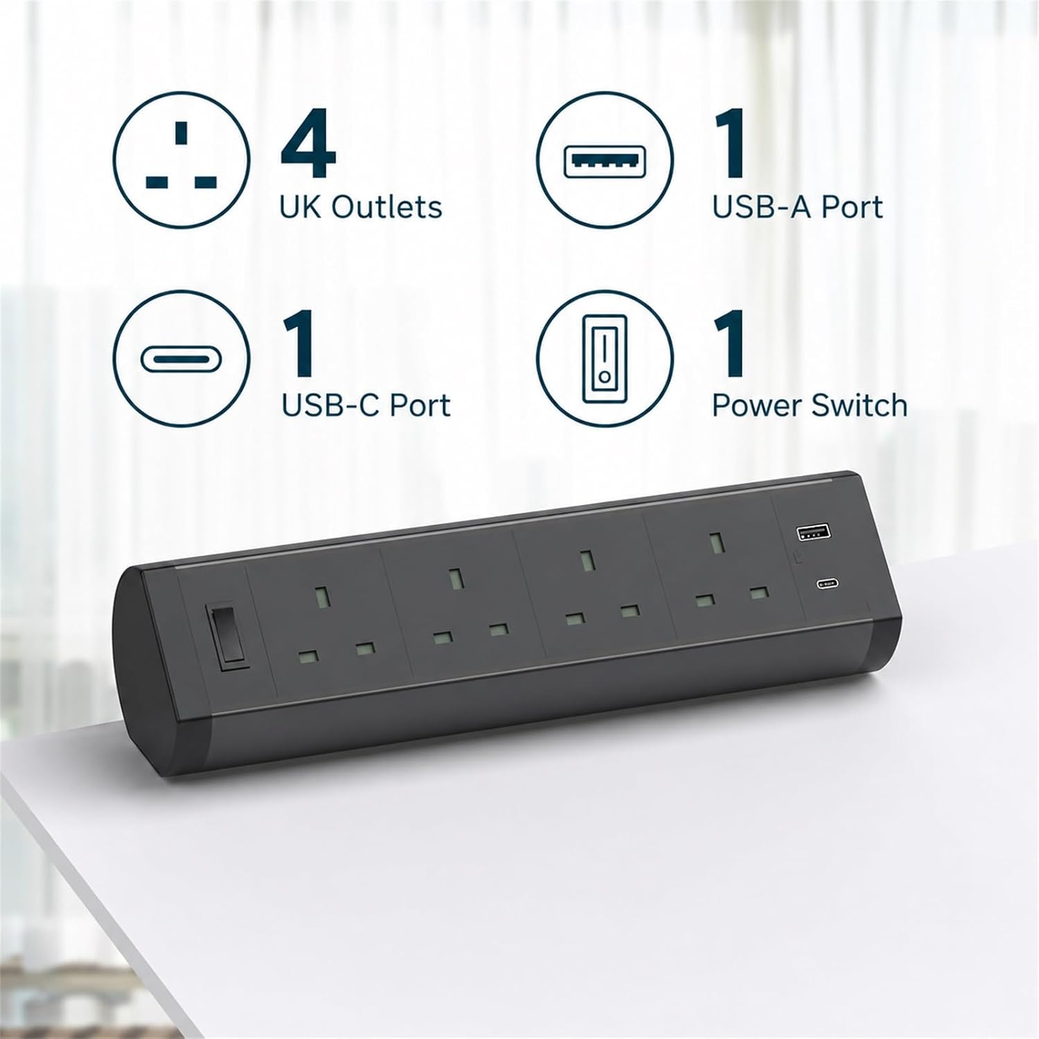Detalle 2 de Haylink 4 Way Desk Extension Lead 3M with USB-C strip ๐