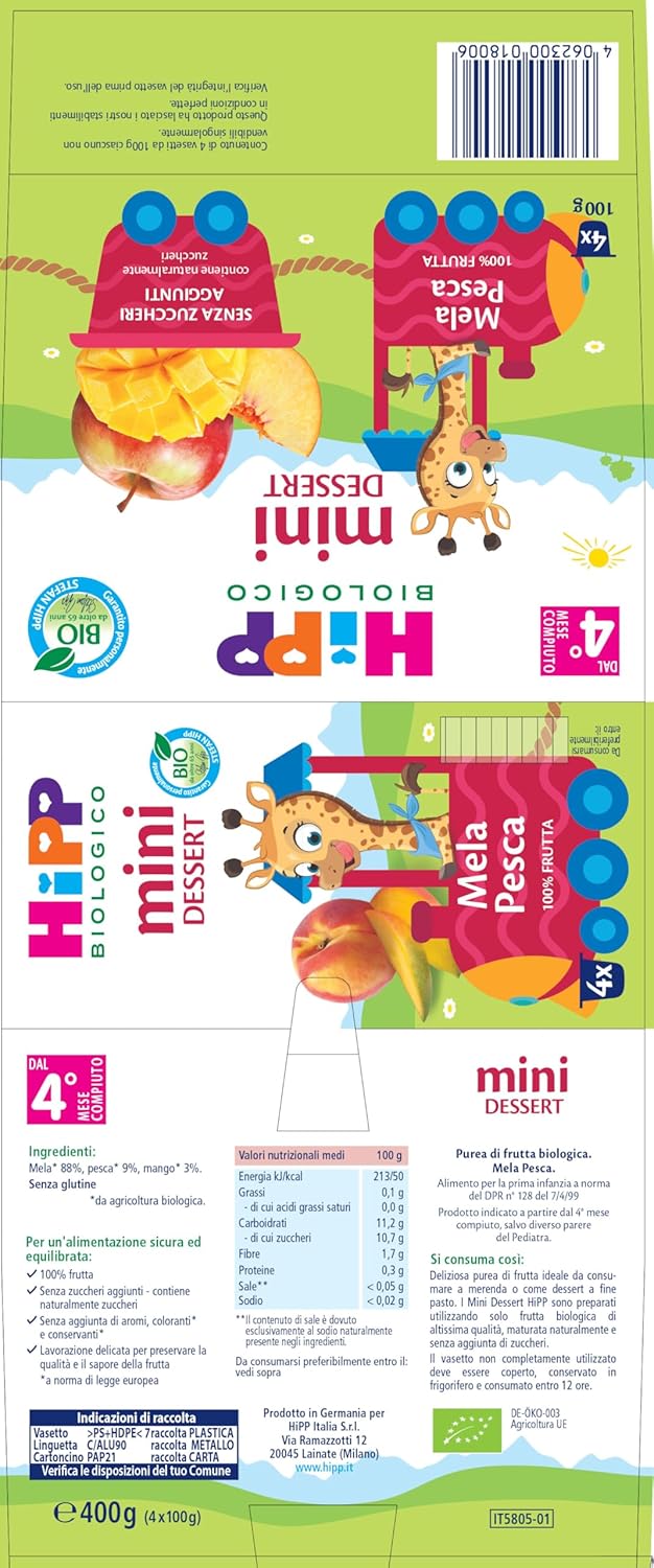 Thumbnail 2 de HiPP Nuovi Mini Dessert Frutta Grattugiata Bio – Mela e Pesca, 24 vasetti da 100 g