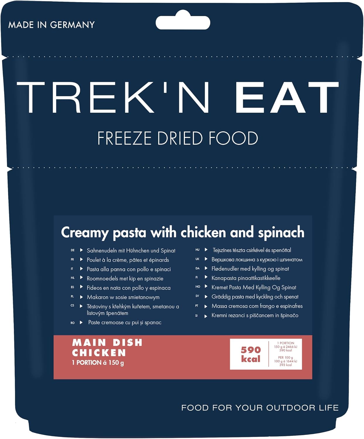Trek'n Eat Pasta pollo/panna/spinaci – porzione pratica per escursioni e avventure in natura