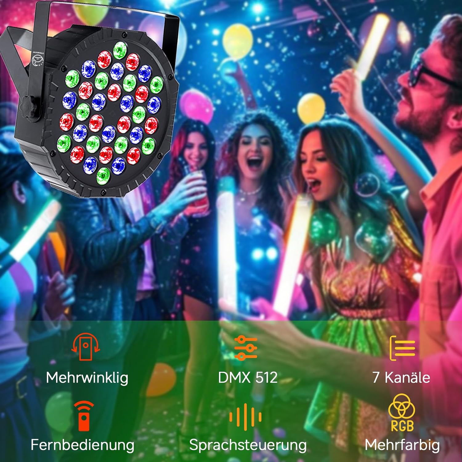 Detalle de VYmaksran LED Par Strahler 36 LED RGB – 4er Set mit DMX512, Fernbedienung und Soundaktivierung