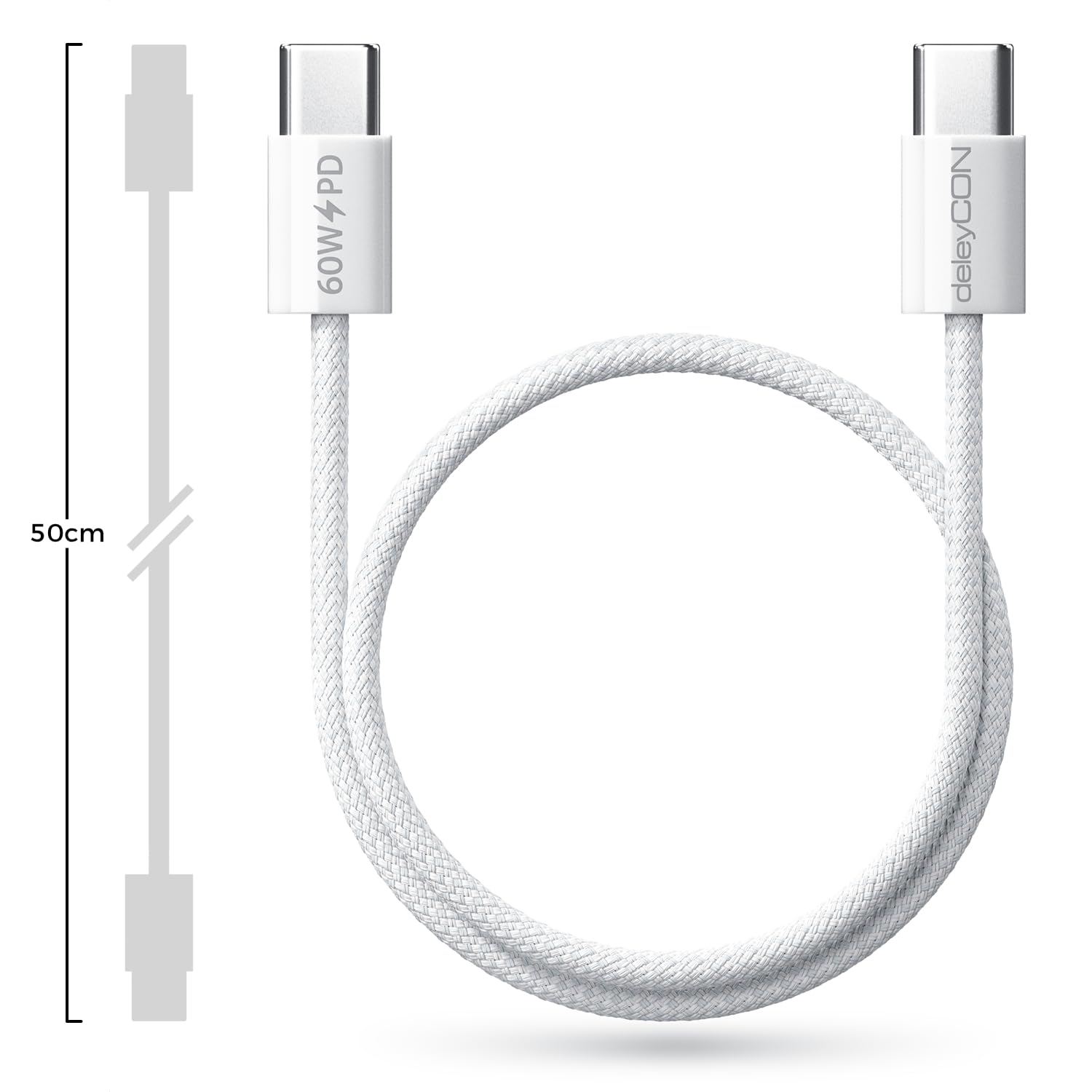 Detalle de deleyCON USB-C Kabel PD 60W 0,5 m – 2er-Pack, USB-C zu USB-C