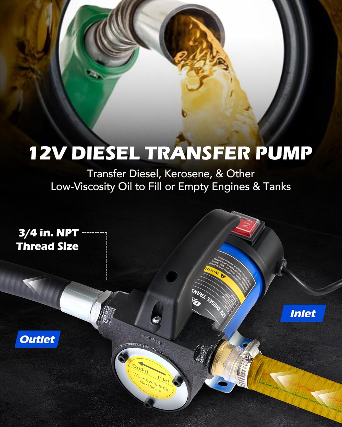 Detalle de Orion Motor Tech Diesel Transfer Pump 12 GPM ⛽