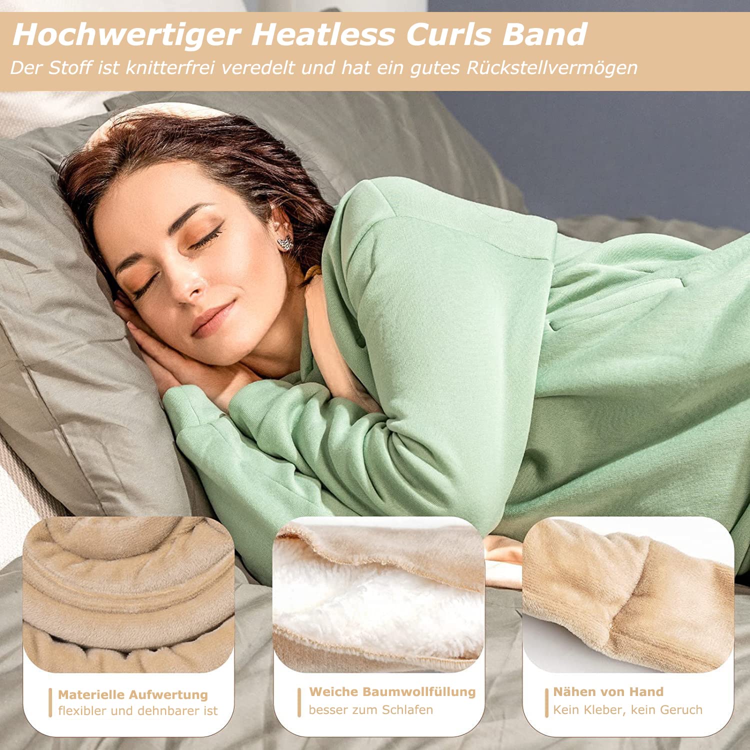 Detalle de Heatless Lockenwickler-Set „Lockenwickler Ohne Hitze“ mit Stirnband (Khaki) für langes mittleres Haar