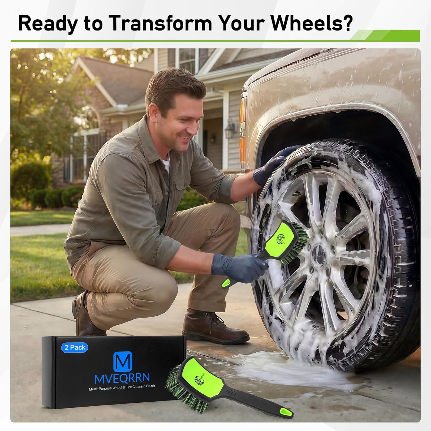 Thumbnail 6 de MVEQRRN Non-Scratch 2-Pack Car Wheel & Tire Cleaning Brush Kit (Soft & Stiff Bristles)