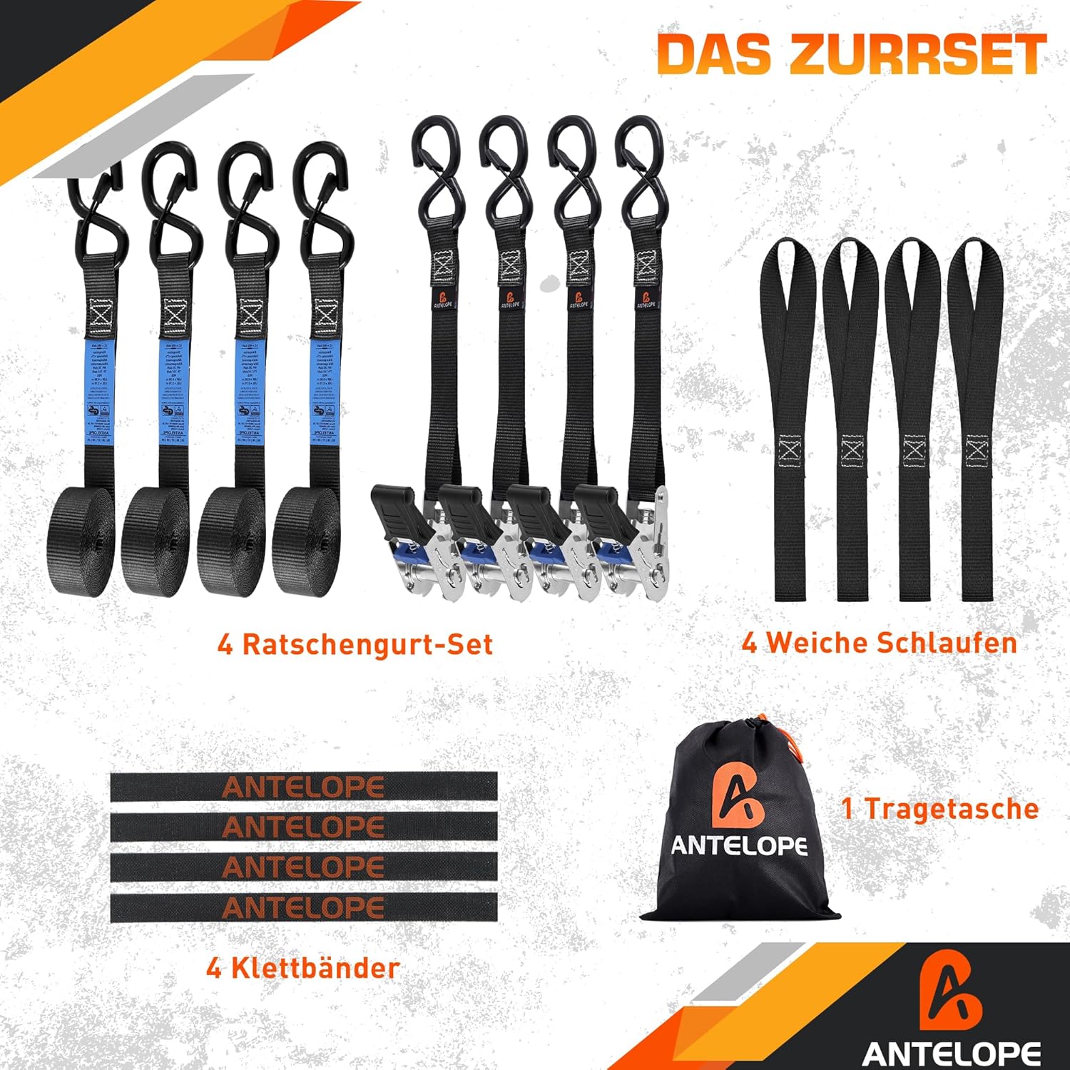 Thumbnail 6 de A ANTELOPE Spanngurte mit Ratsche 25 mm x 4 m (4 Stück) – Zurrgurte für schwere Ladung, TÜV/GS, 900 kg Bruchfestigkeit