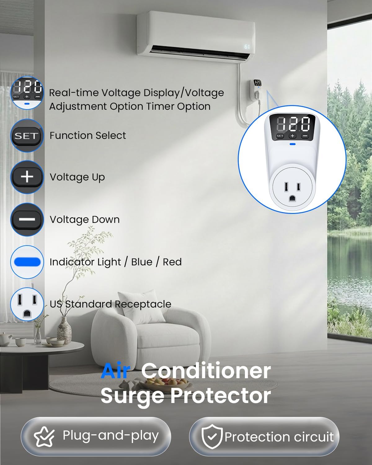 Thumbnail 5 de Treybair 3-Pack Appliance Surge Protectors, 1800J, Adjustable 80–140V