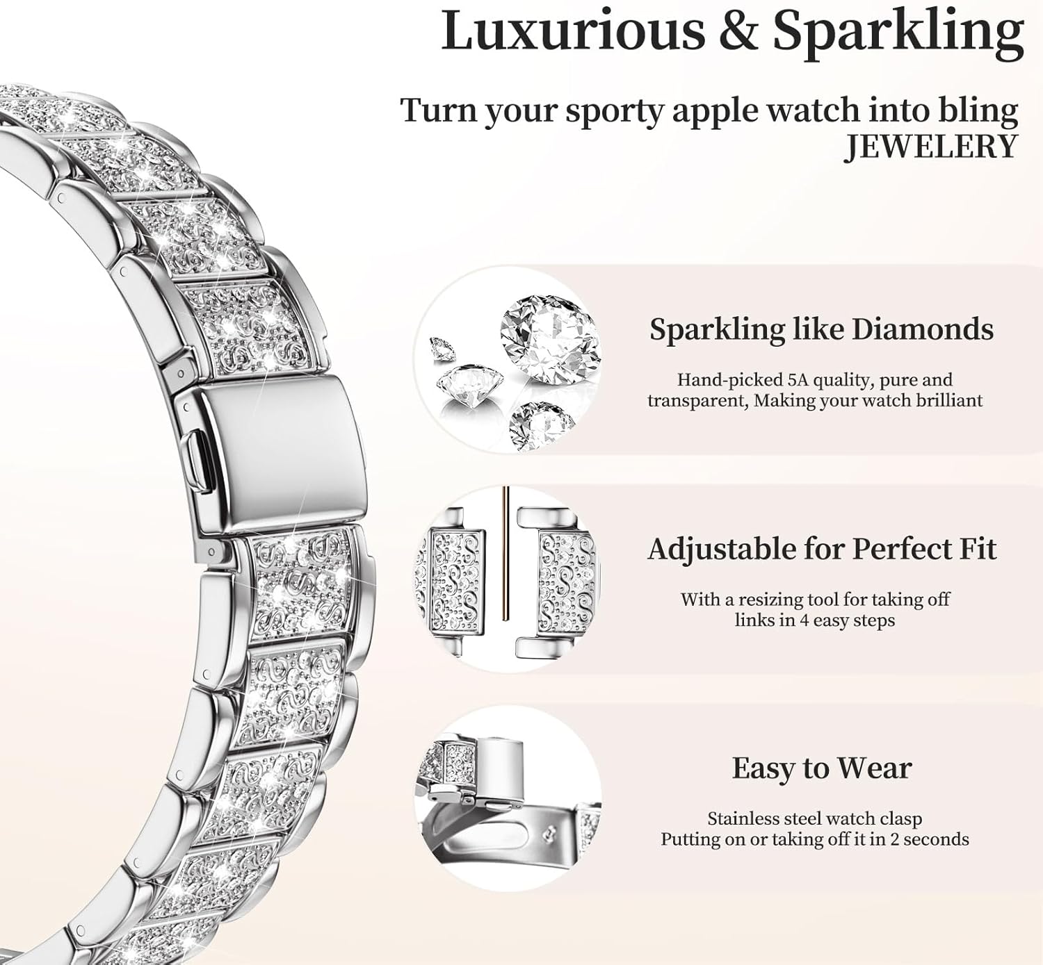 Thumbnail 3 de Wutwuk 41mm Sparkling Apple Watch Strap with Bling Case for Women – Silver 41mm