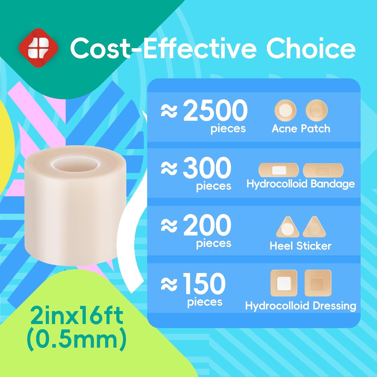 Thumbnail 2 de LIFARA Medical-Grade Hydrocolloid Roll Wound Care (Cut-to-Size, Waterproof, Self-Adhesive) — 2 in x 16 ft