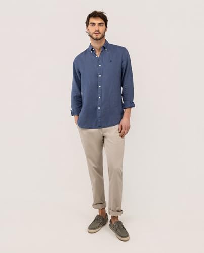 Detalle de El Ganso Camisa Lino Garment Dyed Button Down Marino