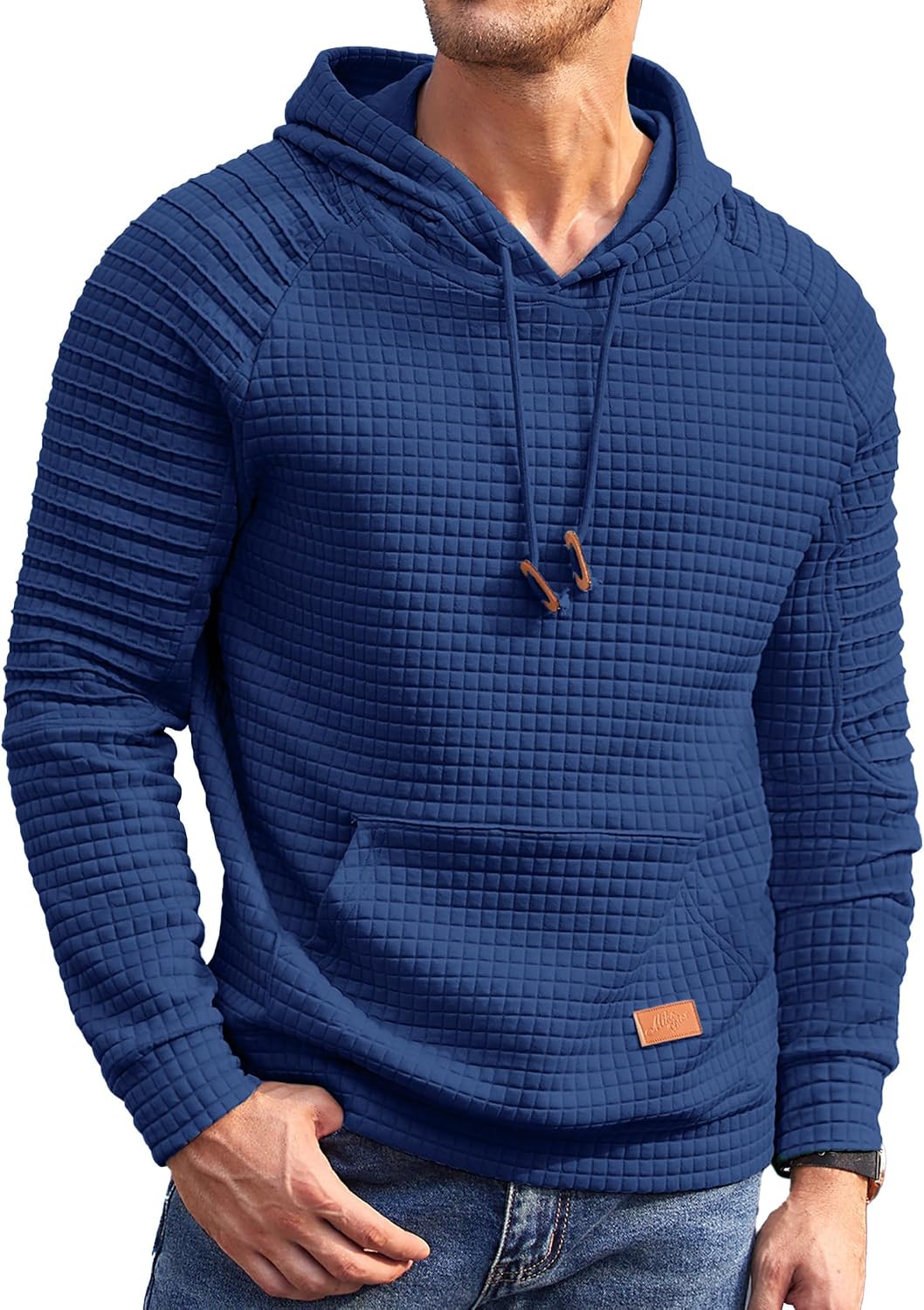 Detalle de COOFANDY Felpa con Cappuccio da Uomo in Maglia Waffle: Comfort casual con tasca a marsupio