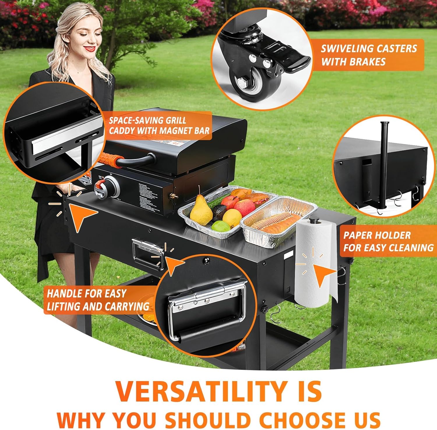 Thumbnail 3 de Hisencn Portable Outdoor Grill Table for Blackstone 43cm & 56cm Griddles – Foldable, Heavy-Duty Prep Cart with Storage