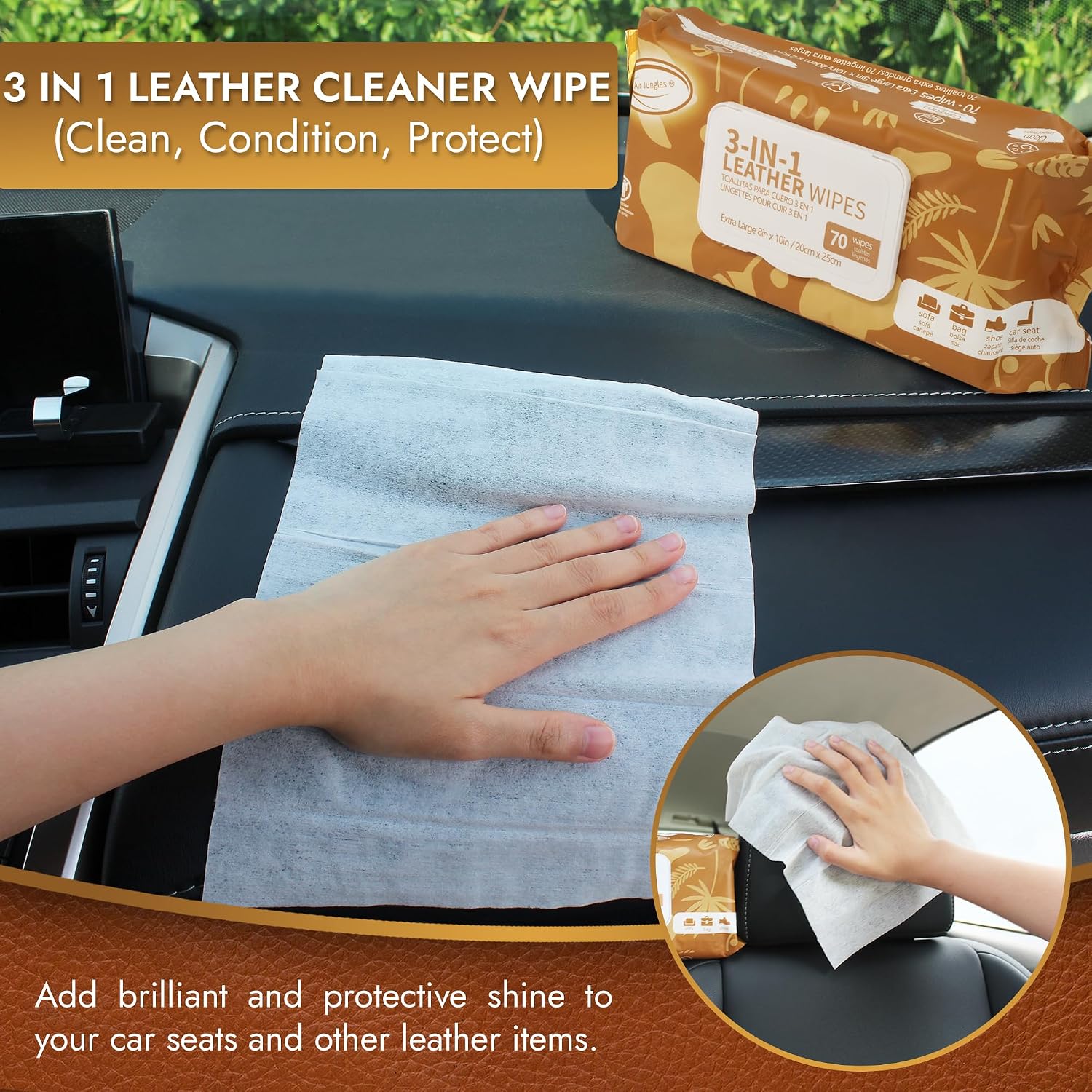 Detalle 2 de Air Jungles 3in1 Leather Wipes 140 Count, Extra Large