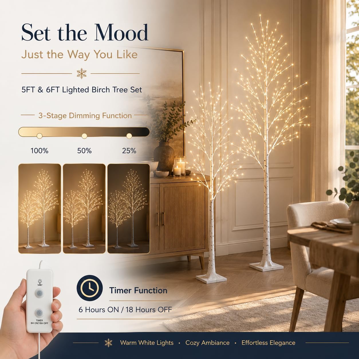 Detalle 2 de PEIDUO 803170CC Lighted Birch Tree Set, 5 ft and 6 ft LED Trees