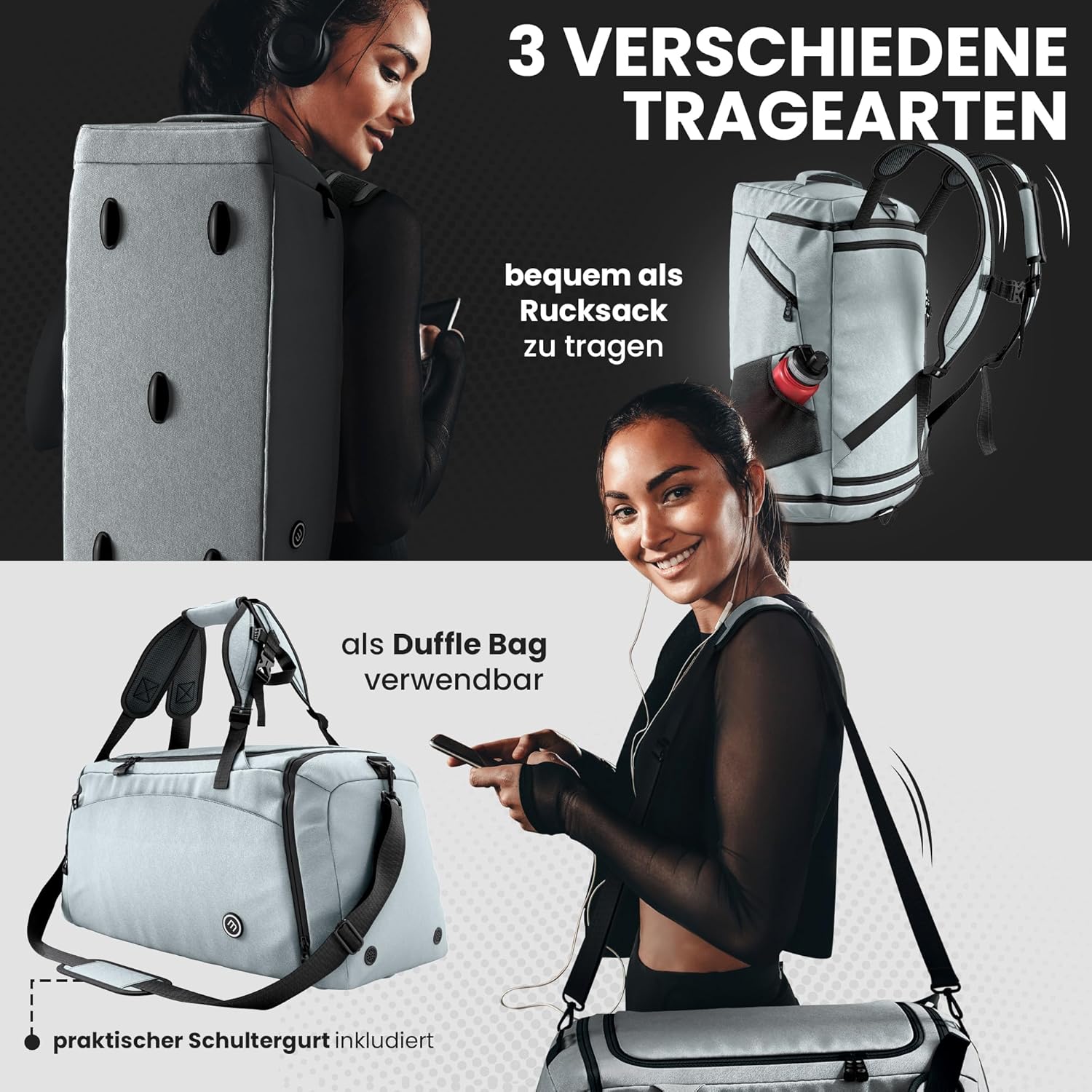 Thumbnail 3 de Sporttasche Trainingstasche mit Rucksack-Funktion, Schuhfach und Nassfach – 60 L