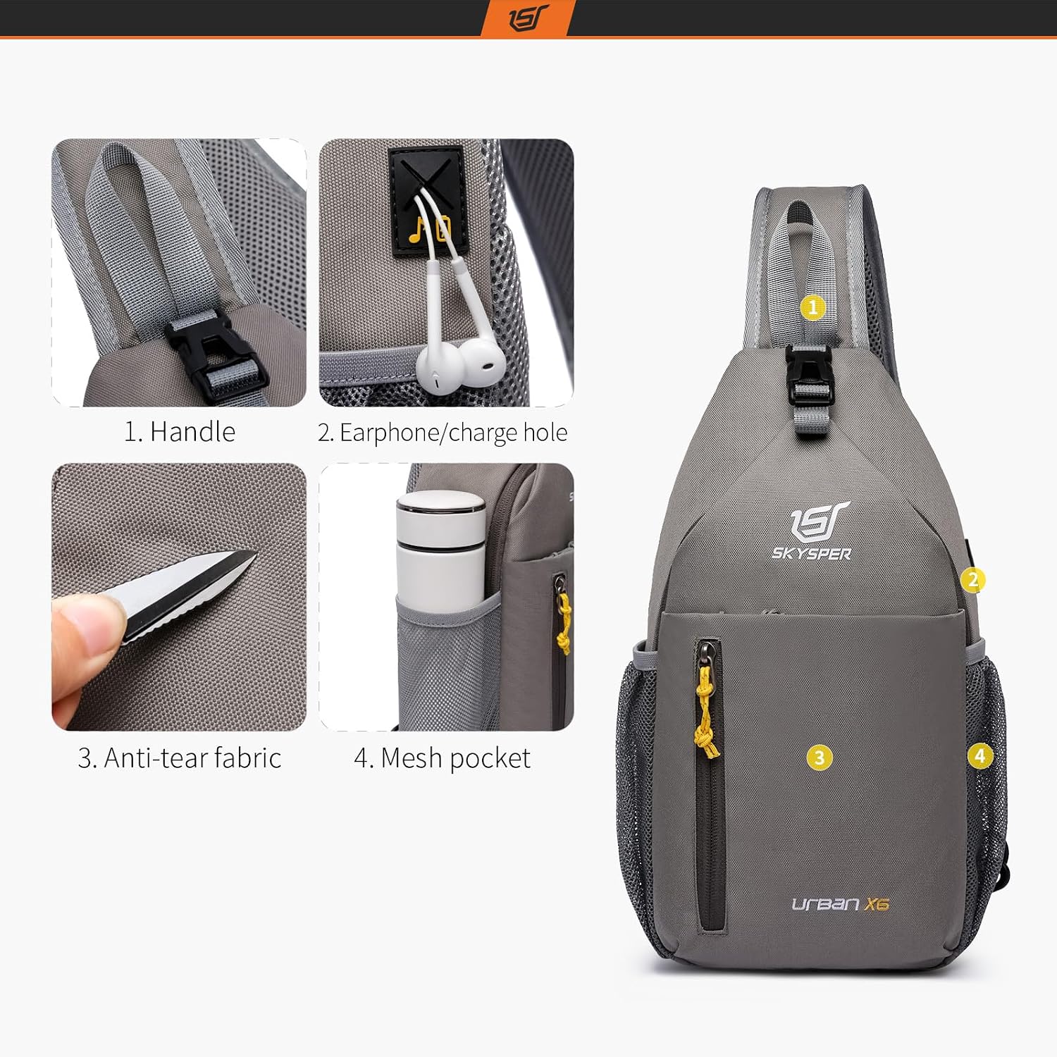 Detalle de SKYSPER Sling Bag Crossbody Backpack – lightweight 6L chest shoulder travel daypack