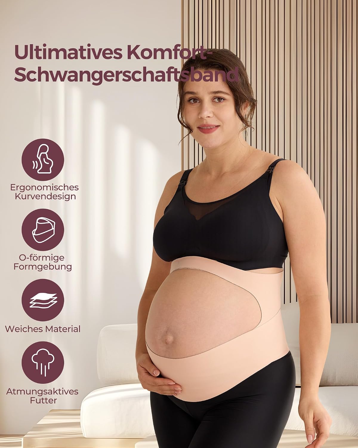 Detalle de Momcozy CozySupport Umstands-Bauchband für Schwangerschaft – unsichtbar, atmungsaktiv & mit Rückenstütze