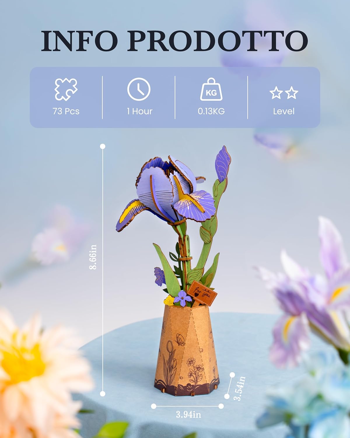 Thumbnail 3 de ROBOTIME Puzzle 3D Bois Iris Violet avec Vase – Fleur en Bois DIY à Construire