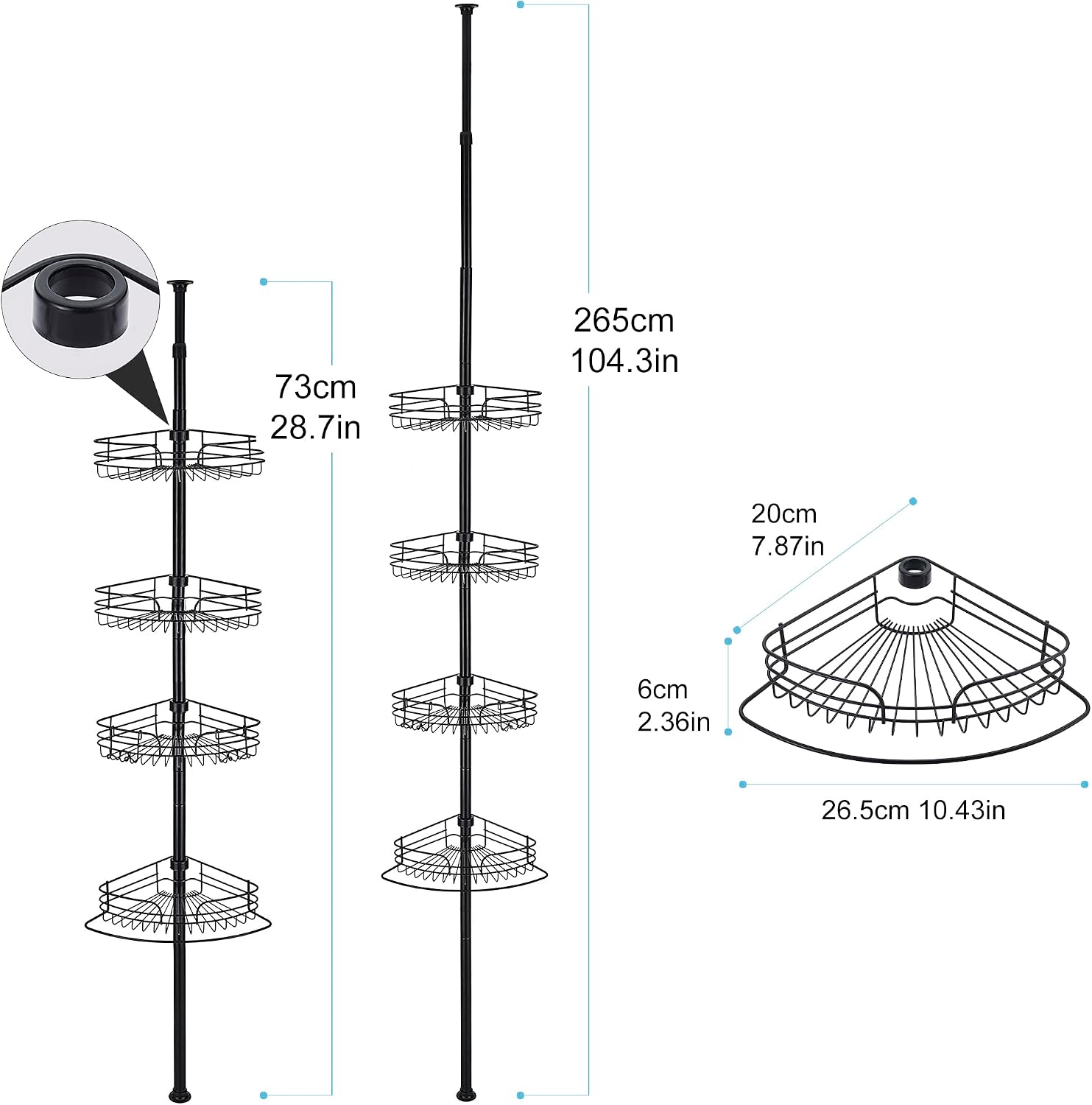 Detalle de DUFU Étagère de douche d'Angle télescopique 73-265 cm