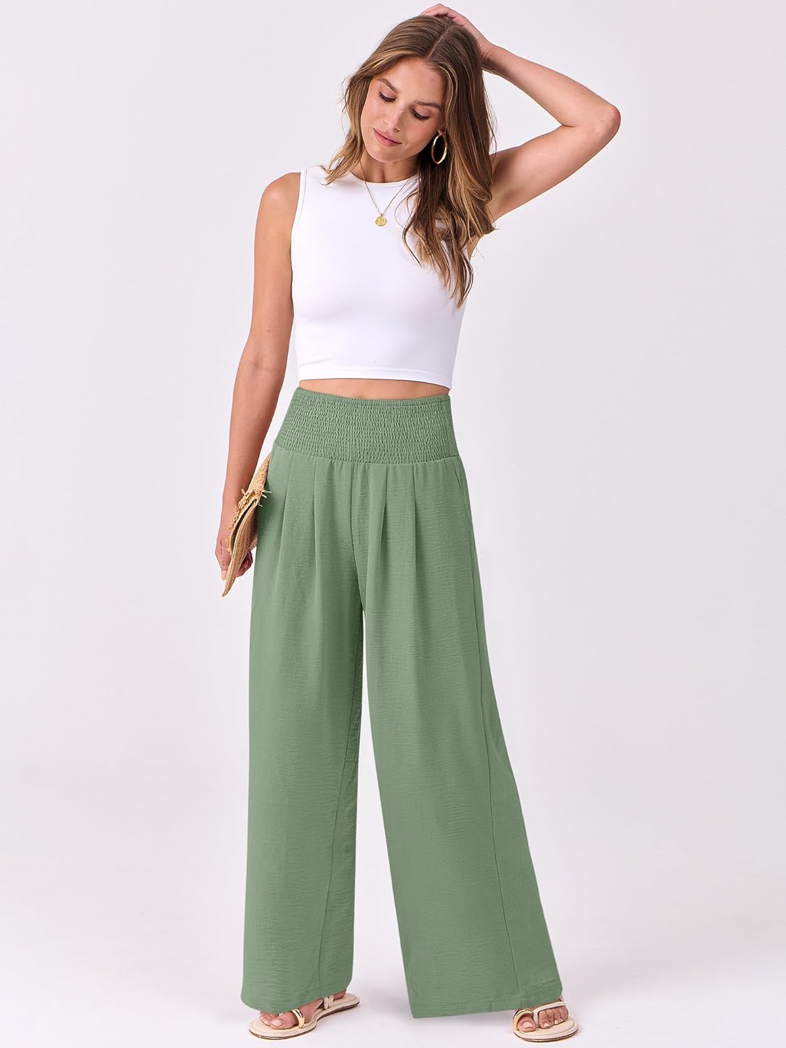 Thumbnail 4 de ANRABESS Women Palazzo Pants: Flowing Wide-Leg High-Waist Lounge Trousers with Pockets