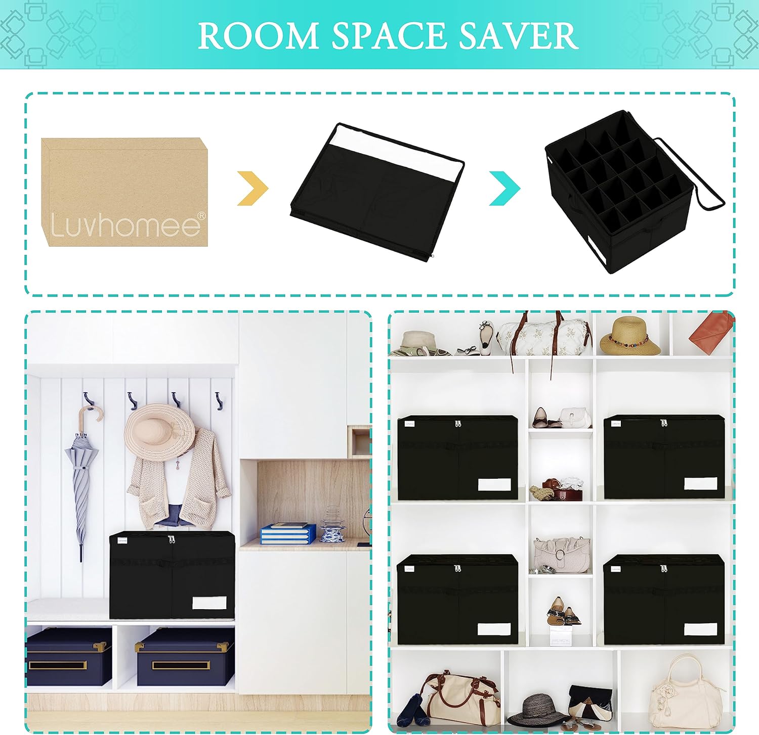 Thumbnail 6 de LUVHOMEE Shoe Organiser for Closet – Fits 16 Pairs, Large Clear Foldable Storage Bins