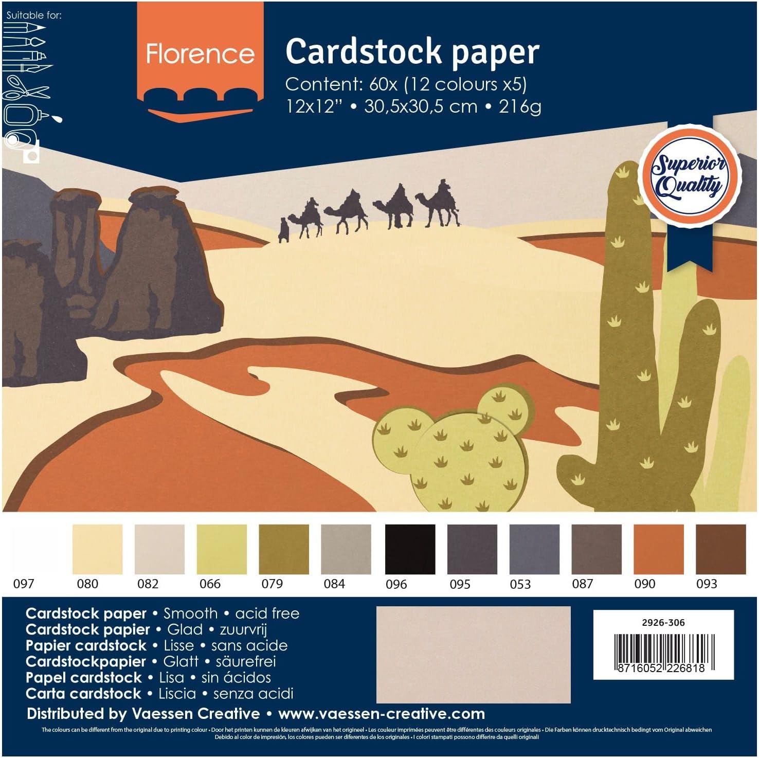 Detalle de Florence Papier Cartonné Lisse 30,5 x 30,5 cm – Earth Tones, 216 g/m², 14 x 5 feuilles