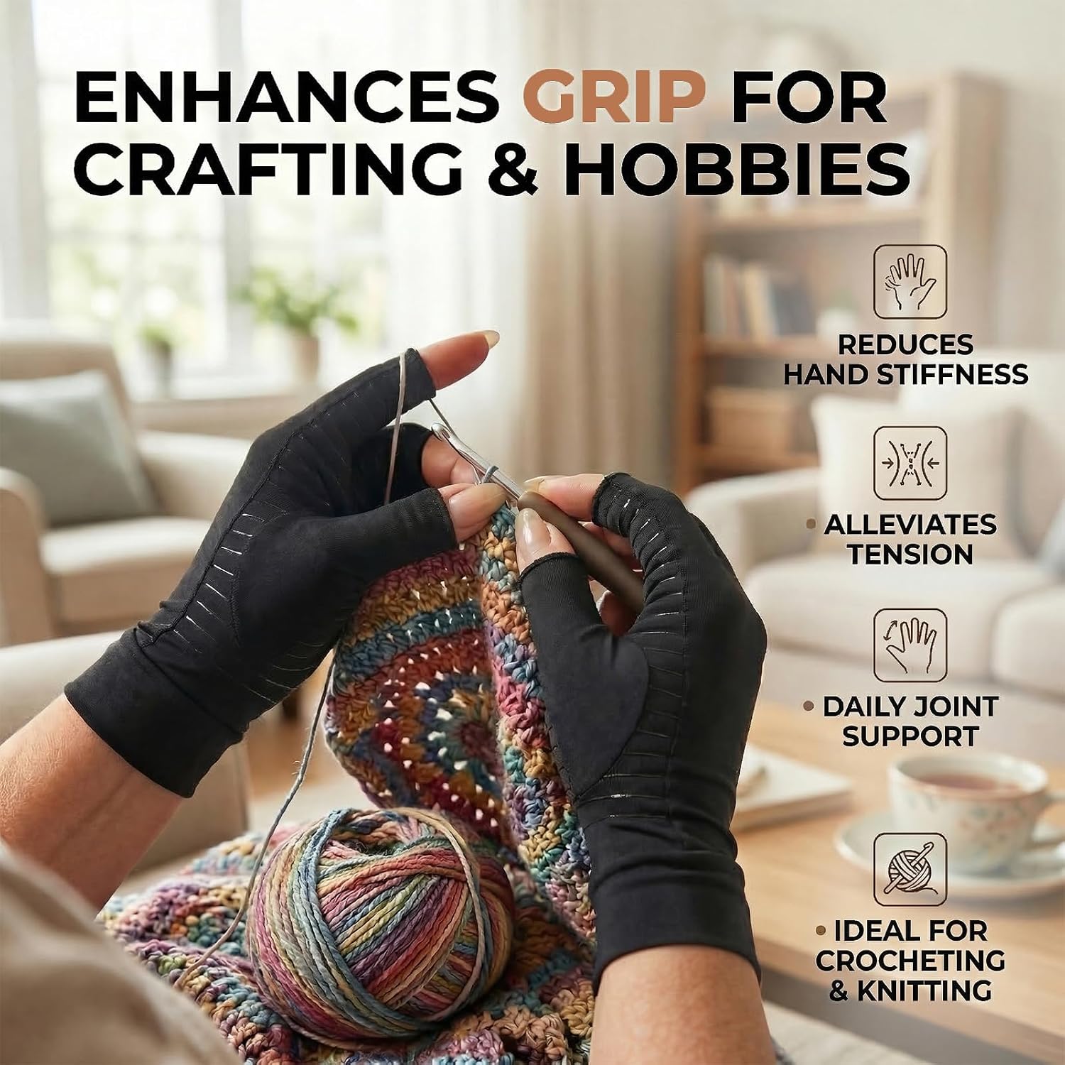 Detalle de AovYoo Copper Arthritis Compression Gloves (Raynaud’s, Rheumatoid & Osteoarthritis) – Hand Pain Relief Support – L