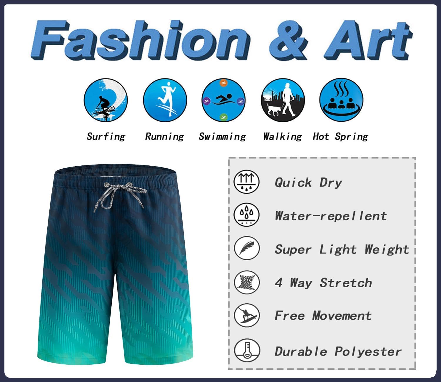Thumbnail 6 de APTRO Herren Badehose Lang: schnelltrocknende Boardshorts mit Innenslip und Taschen