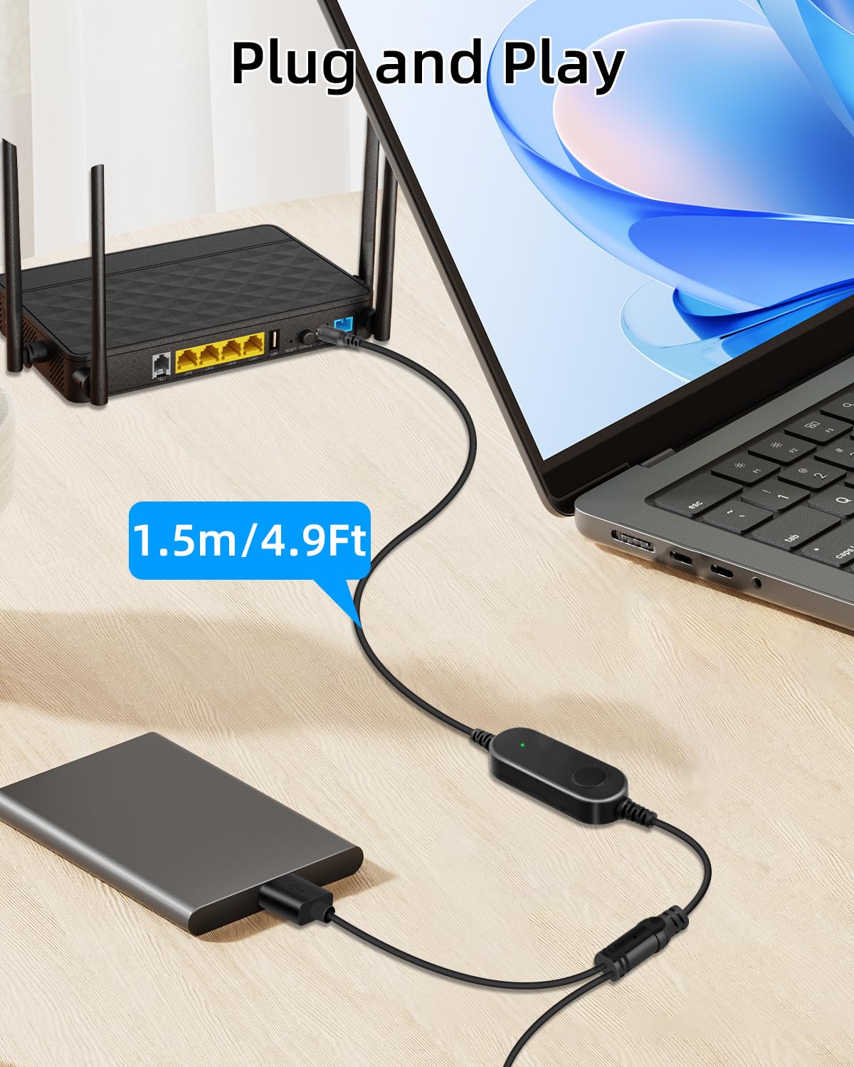 Detalle 2 de RIIEYOCA Dual Port USB A & USB C 5V to 12V Step Up Converter Cable (12W, 1.5m)