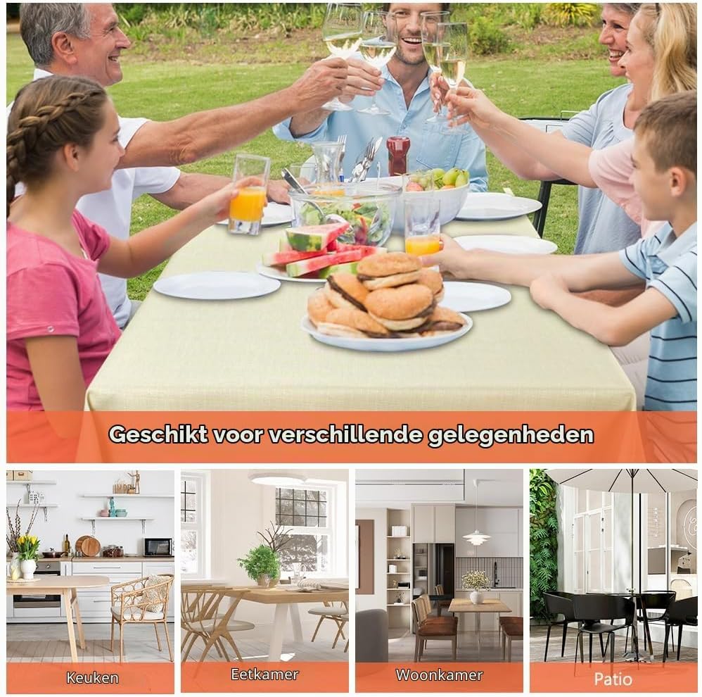 Thumbnail 4 de AUAUY beige tafelkleed 140 x 100 cm, waterdicht met linnenlook