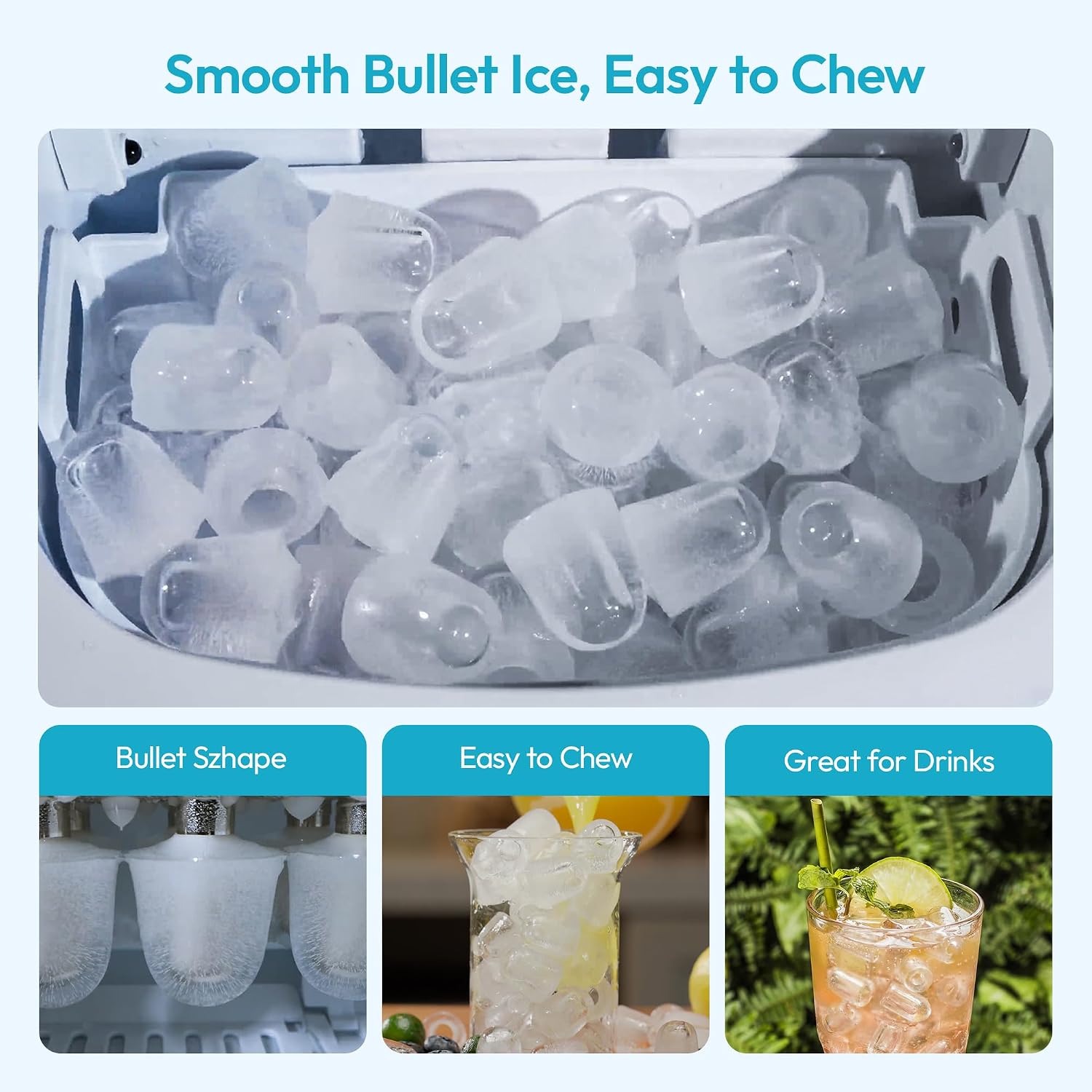 Detalle 2 de EUHOMY IM-06S-HM Countertop Ice Maker, Silver, 6-Minute Bullet Ice
