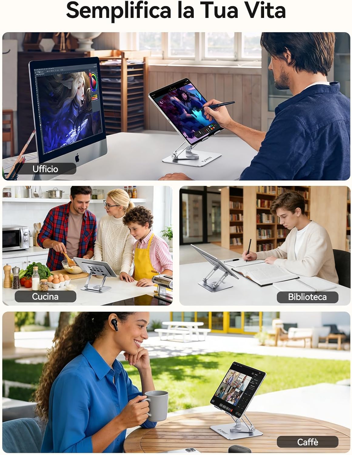 Thumbnail 6 de ORICO Support tablette à rotation 360° FB2 (jusqu’à 13") – support de bureau portable pliable pour iPad et Kindles, argent