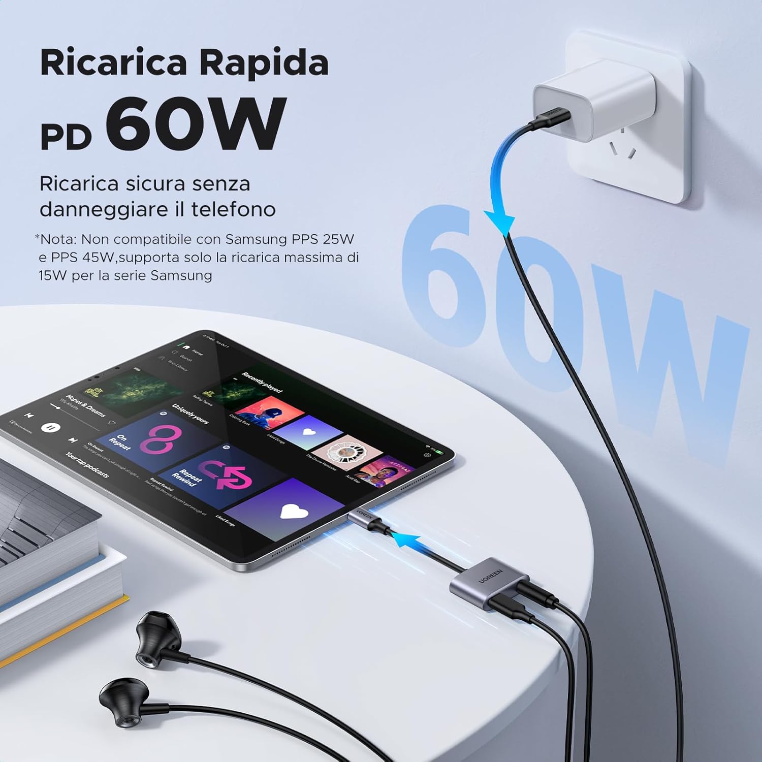 Thumbnail 2 de UGREEN Adattatore USB C a Jack 3,5 mm e Ricarica PD 30W con DAC integrato