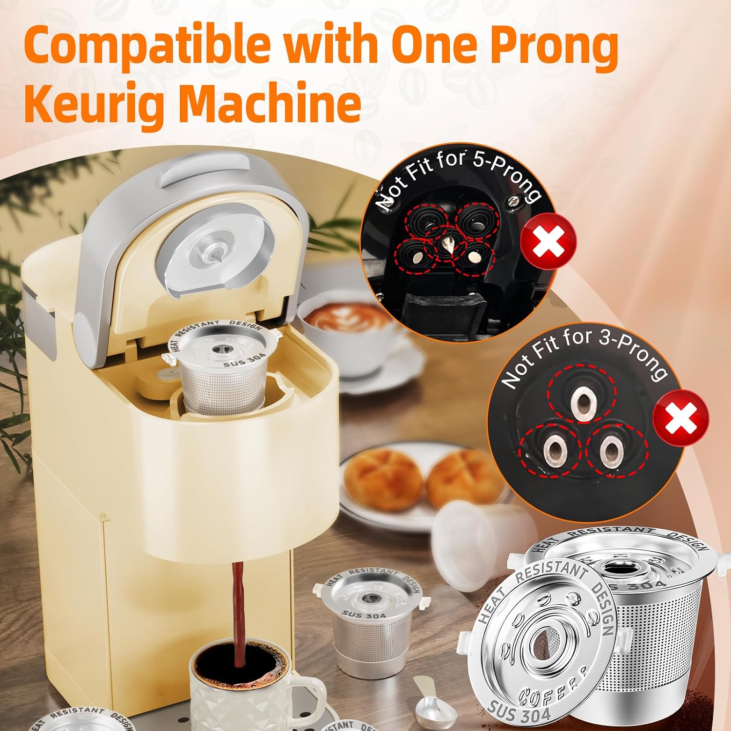 Detalle de 2 Pack Reusable K Cups Coffee Pods for Keurig Single Hole Machine - All Stainless Steel (SUS 304), BPA-Free, Heat-Resistant Handles