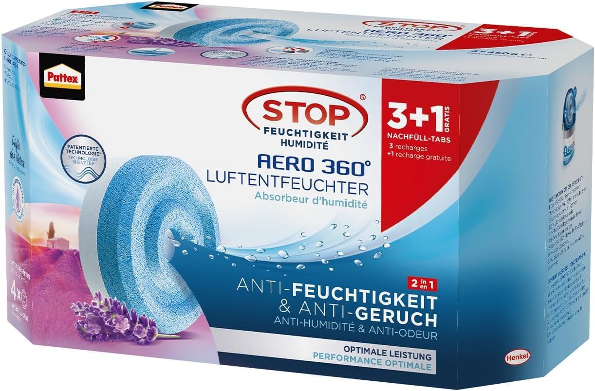 Thumbnail 2 de Pattex AERO 360° Nachfülltabs Lavendel – 3+1 x 450 g, ultradurchlässig absorbierend, geruchsneutralisierend