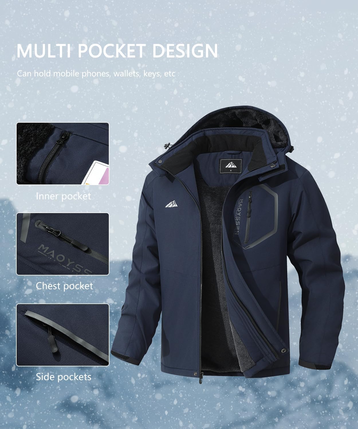 Thumbnail 4 de MAOYSSEN Men's Mountain Ski Jacket waterproof 1️⃣