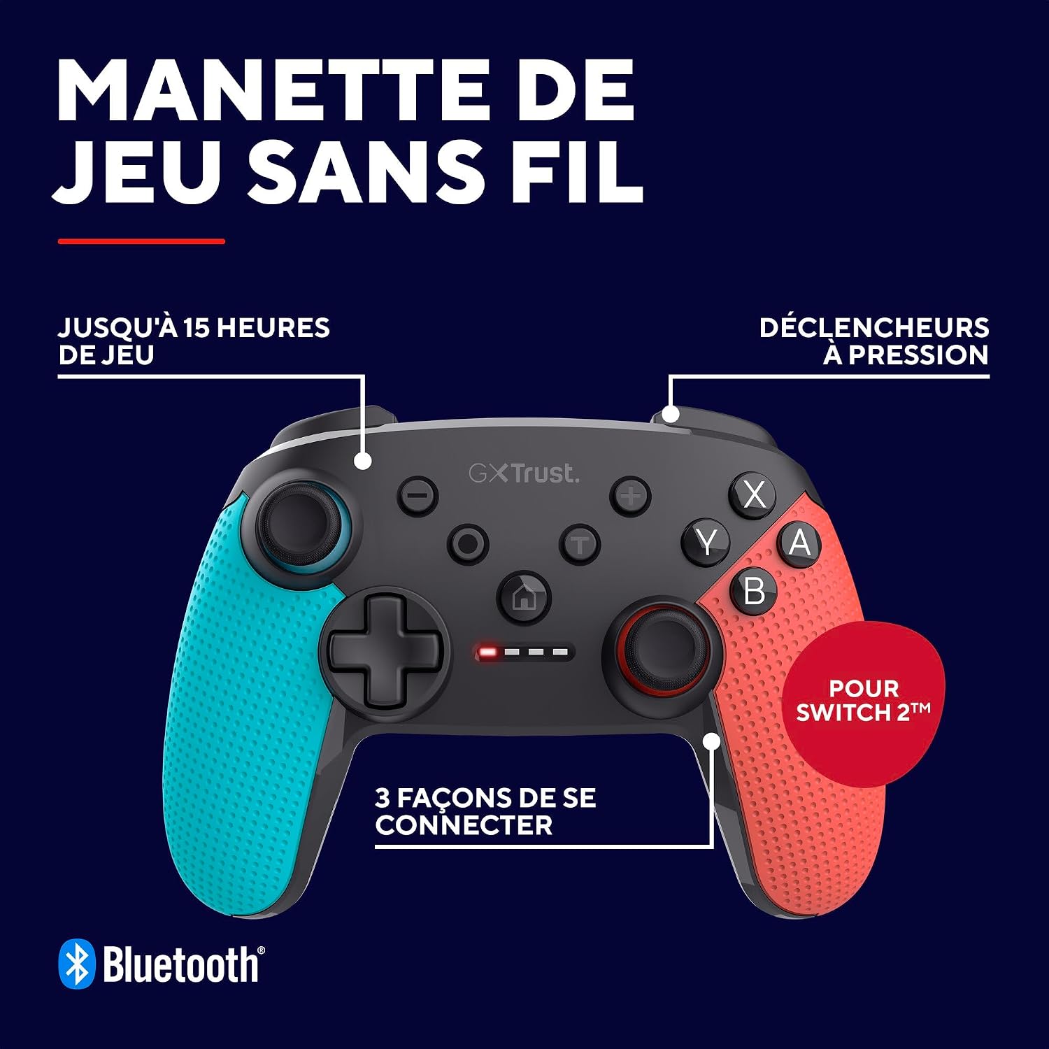 Detalle de GXTrust Muta Manette Switch Sans Fil avec Bluetooth, Bleu/Rouge
