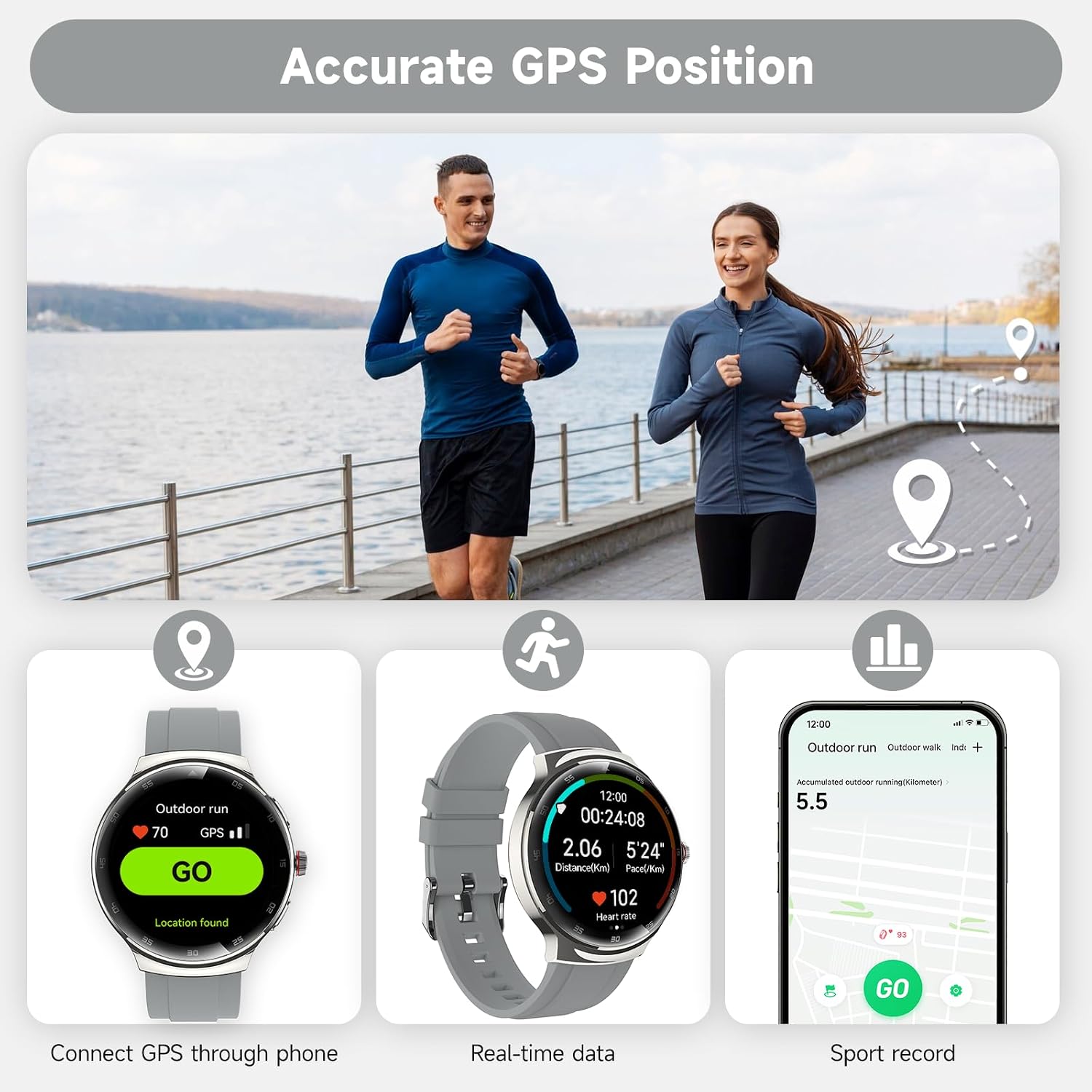 Detalle 2 de Smart Watch for Men & Women: 1.43" AMOLED Curved Screen, 150+ Sport Modes, Dual Straps