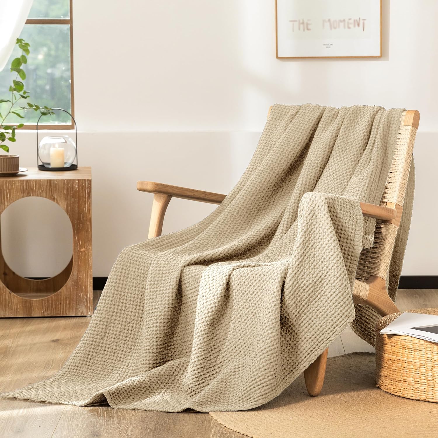 Detalle 2 de CHUFFED Decke aus 100% Baumwolle 150 x 200 cm – weiche Tagesdecke mit Waffelmuster