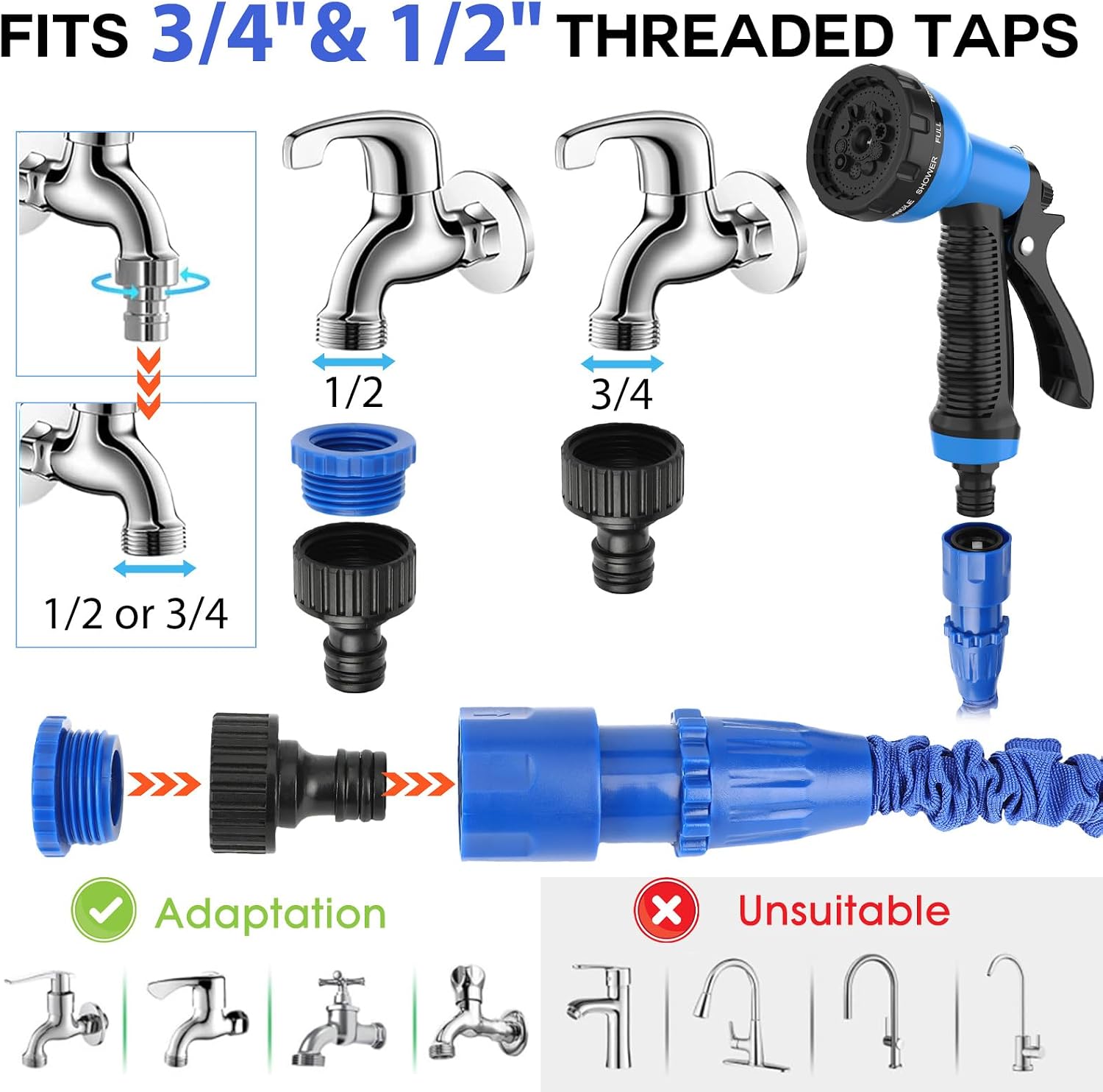 Detalle 2 de 100FT Expandable Garden Hose with 8-Function Spray Gun