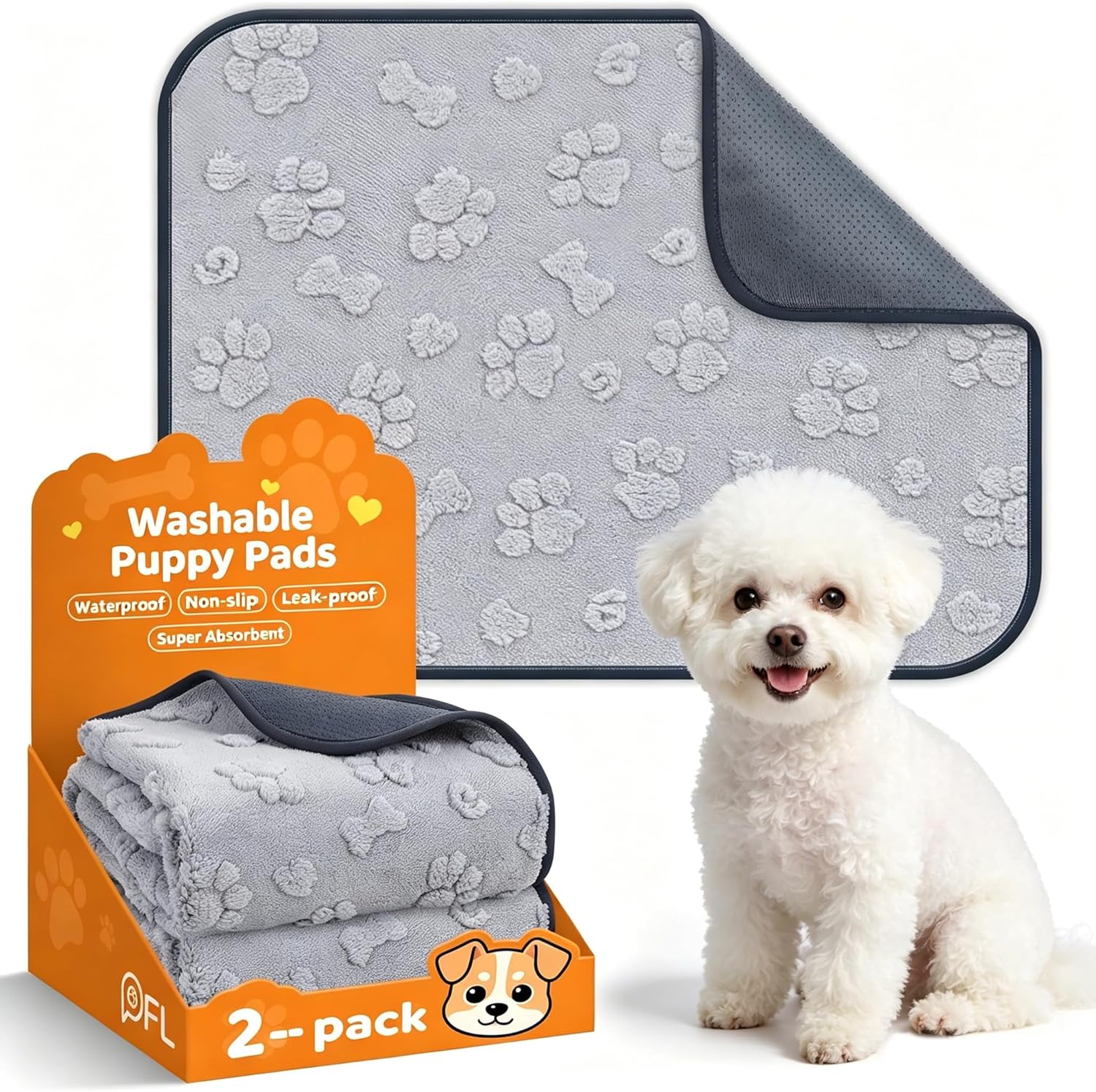 Detalle de PICK FOR LIFE Reusable Dog Training Pads, 2 Pack – 46 x 61 cm (Grey) for Home, Travel and Car