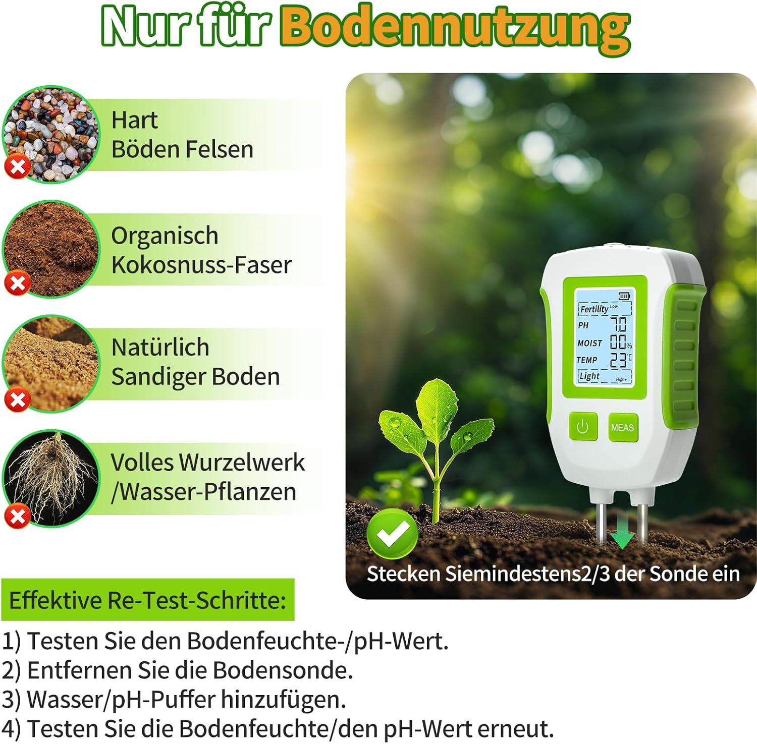 Thumbnail 6 de Heemol Soil Tester 5-in-1 bodemtester voor pH, vocht, temperatuur en licht