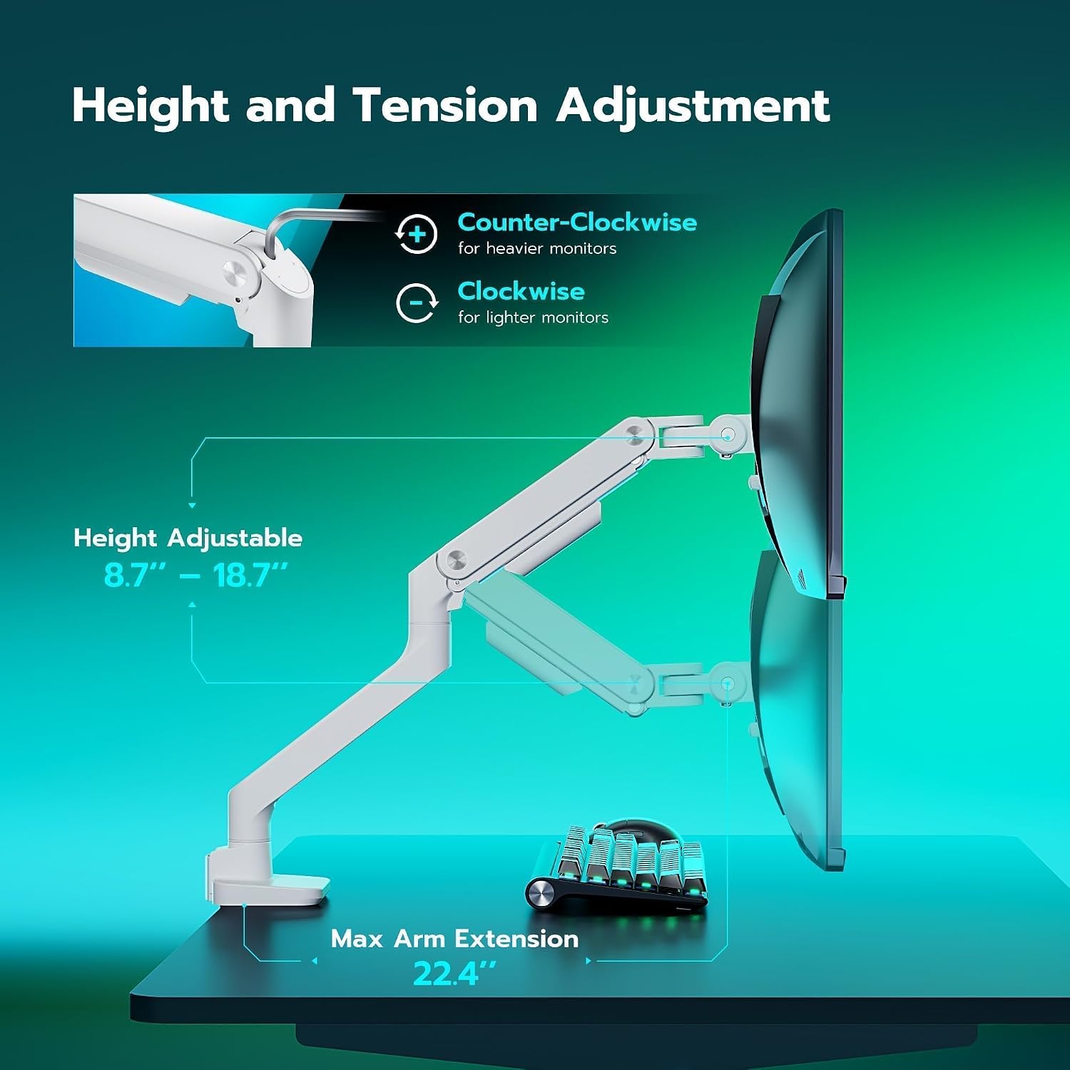 Thumbnail 6 de ARES WING Ultrawide Monitor Arm for 17–49-Inch Screens, 44 lb, White