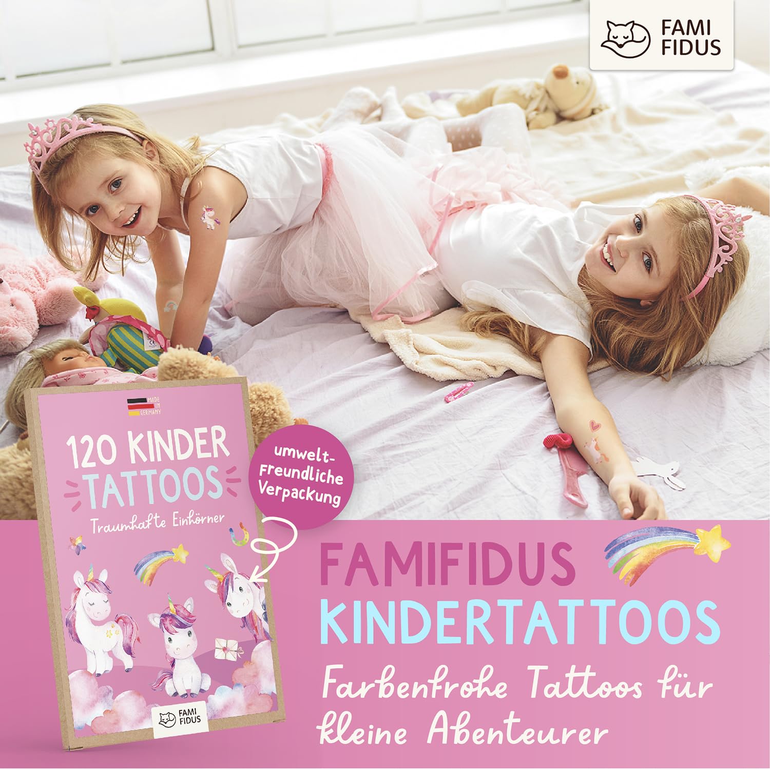 Thumbnail 6 de Famifidus 120 Kinder-Tattoos hautfreundlich – temporäre Tattoos für Mädchen & Jungen (Made in Germany)