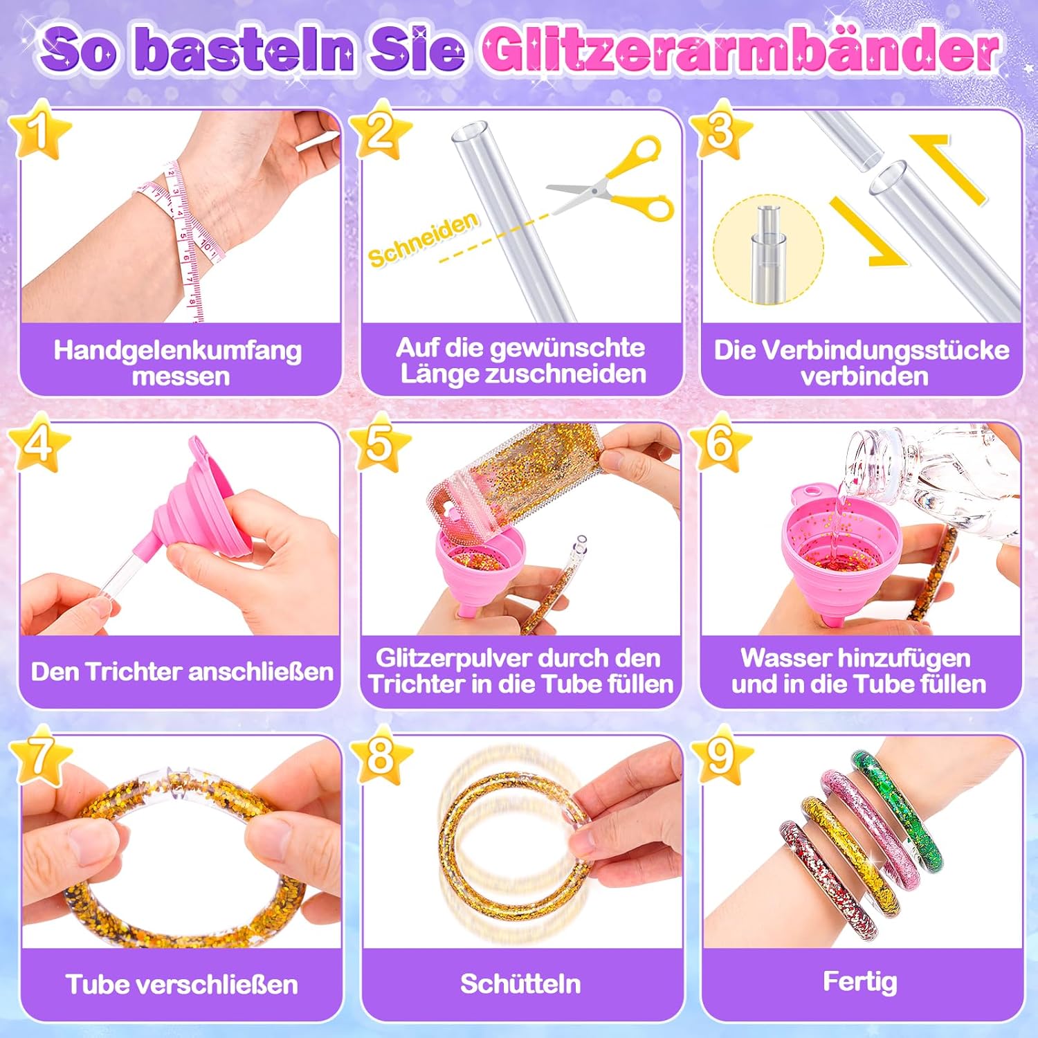 Thumbnail 3 de Bastelset Glitzerarmbänder 8er Set 🎨