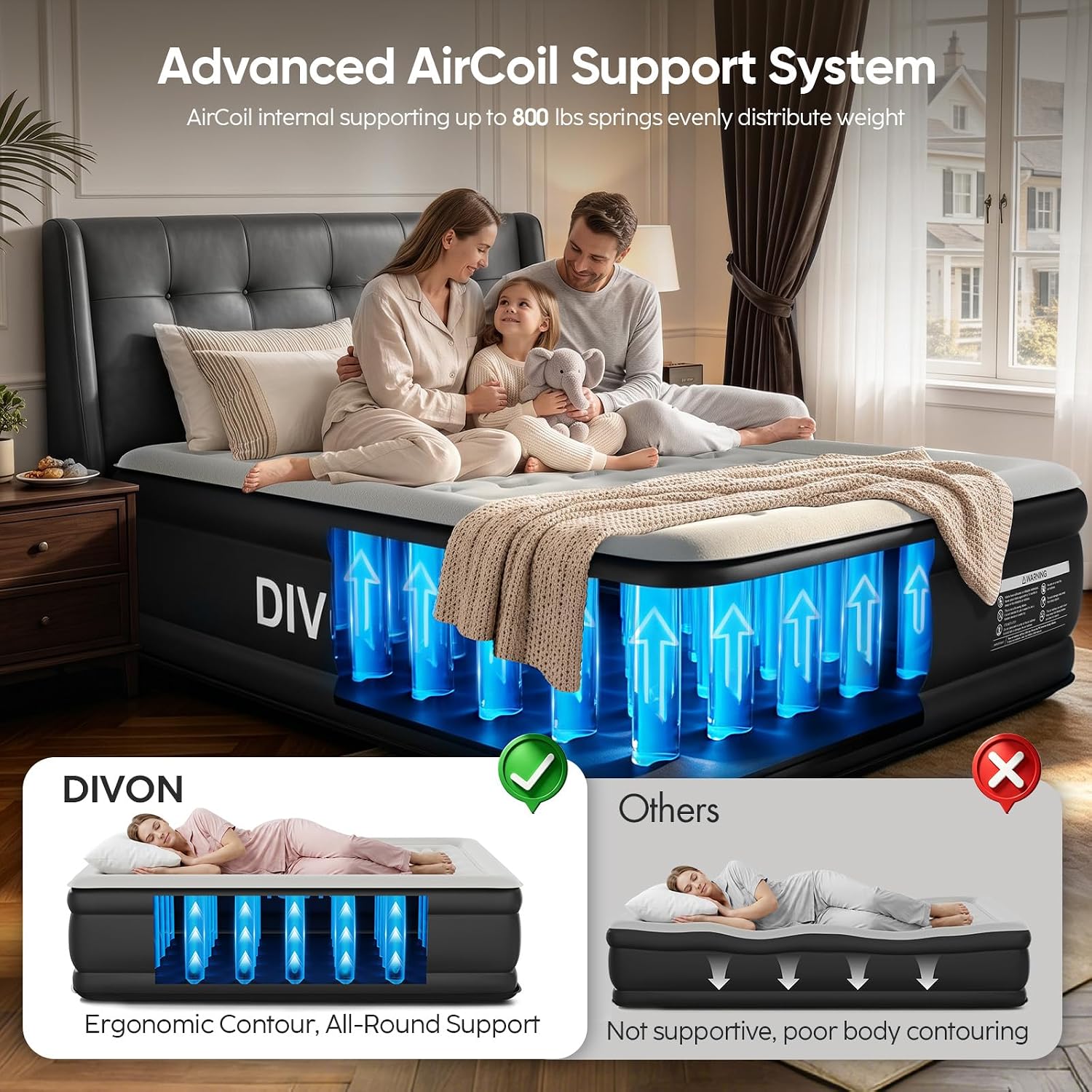 Detalle de DIVON Queen Air Mattress, 18-Inch Raised