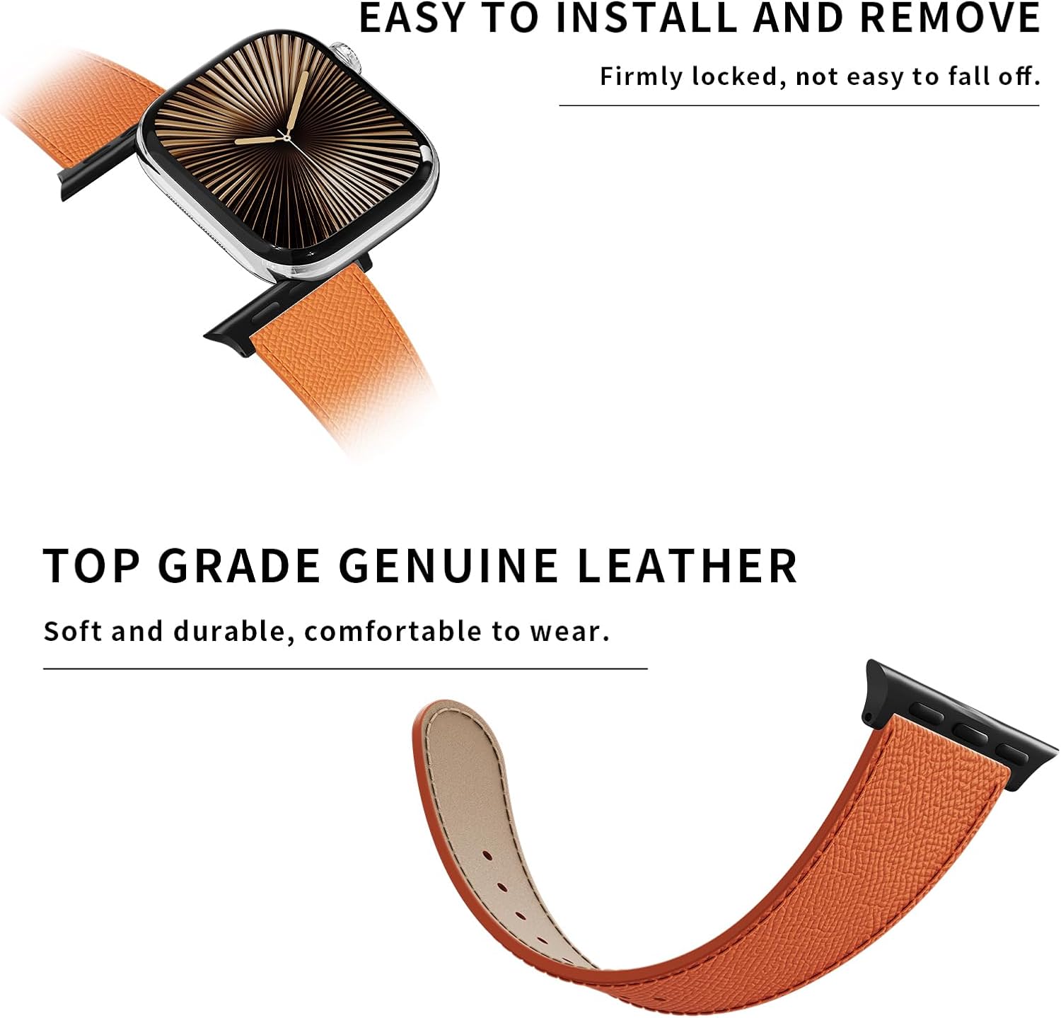 Detalle de Leather Watch Band with Magnetic Buckle for Apple Watch Ultra – Dressy, Rugged Leather Replacement Strap
